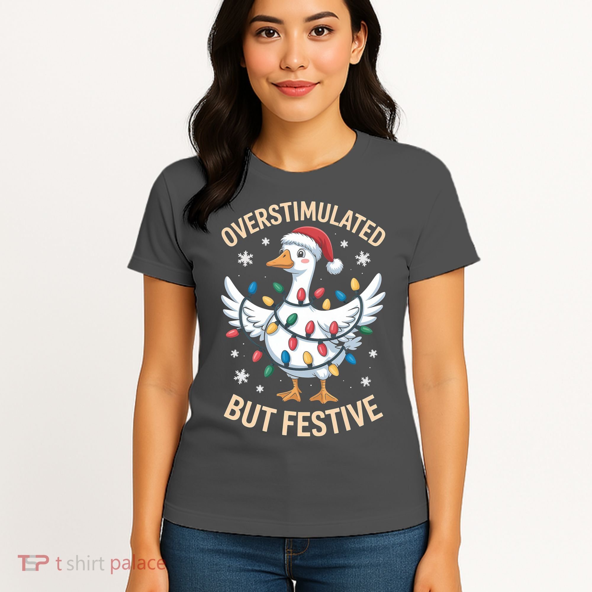 Overstimulated But Festive Christmas Duck Cute & Funny Women's T-Shirt