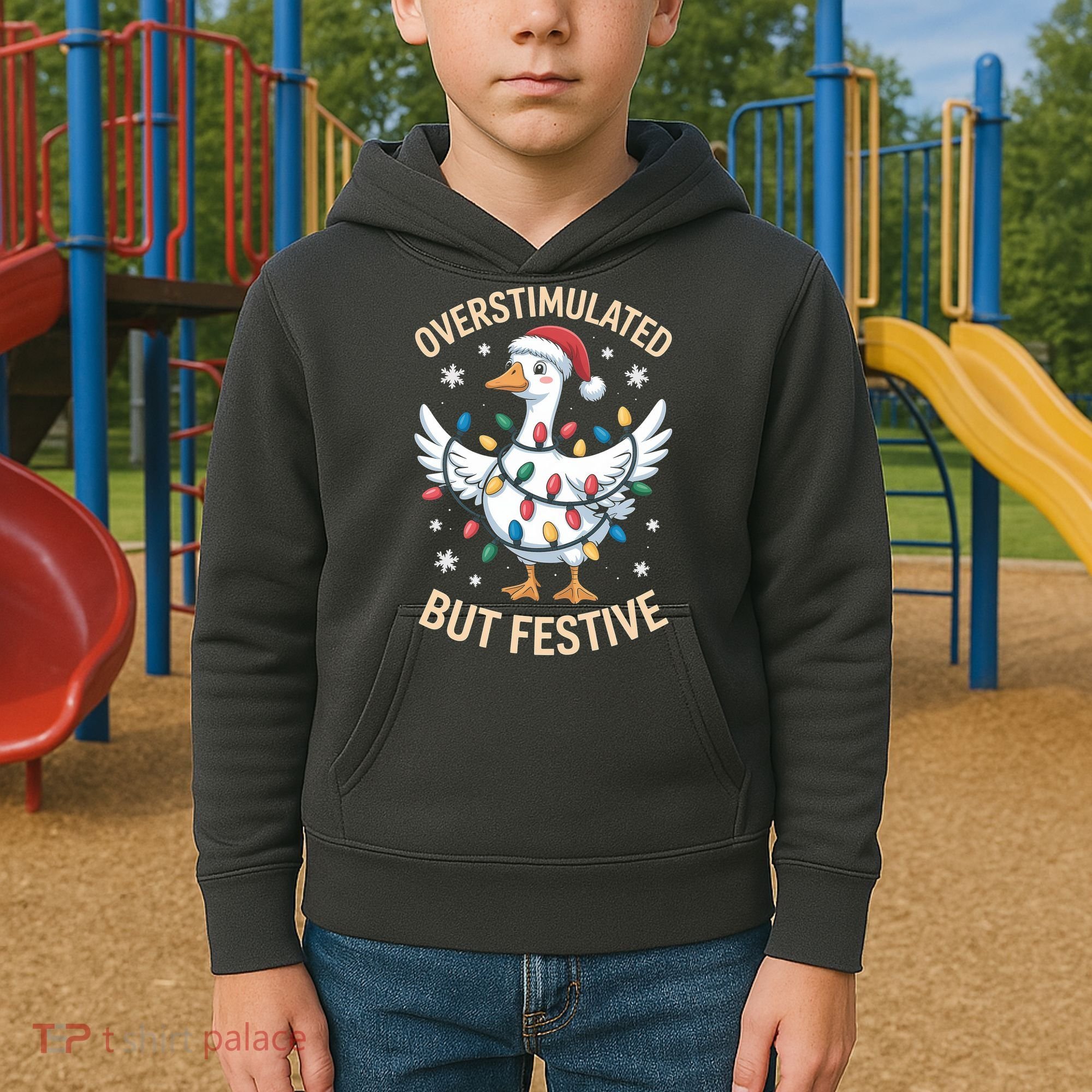 Overstimulated But Festive Christmas Duck Cute & Funny Kids Hoodie