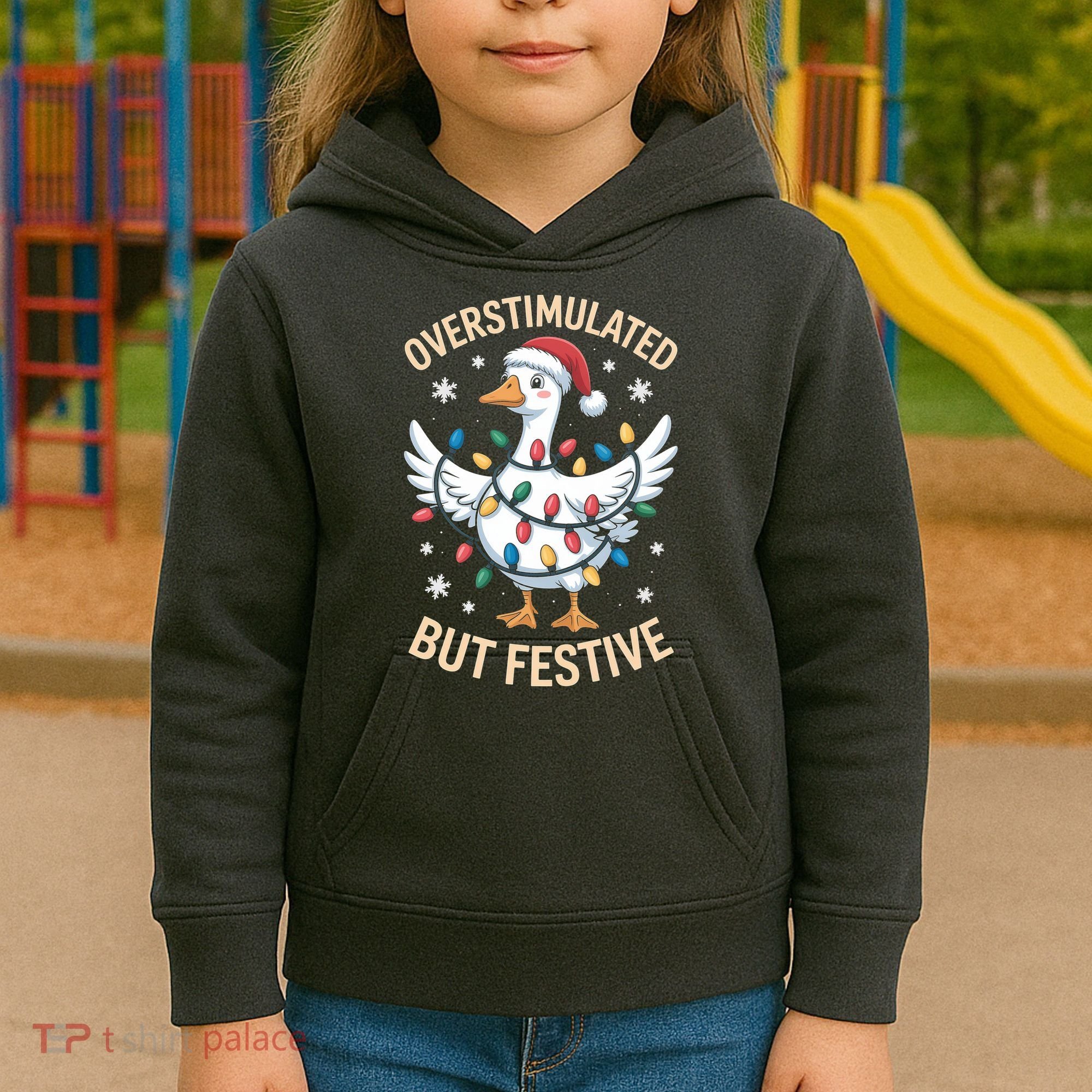 Overstimulated But Festive Christmas Duck Cute & Funny Kids Hoodie