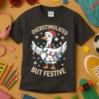 Overstimulated But Festive Christmas Duck Cute & Funny Kids T-Shirt thumb 3