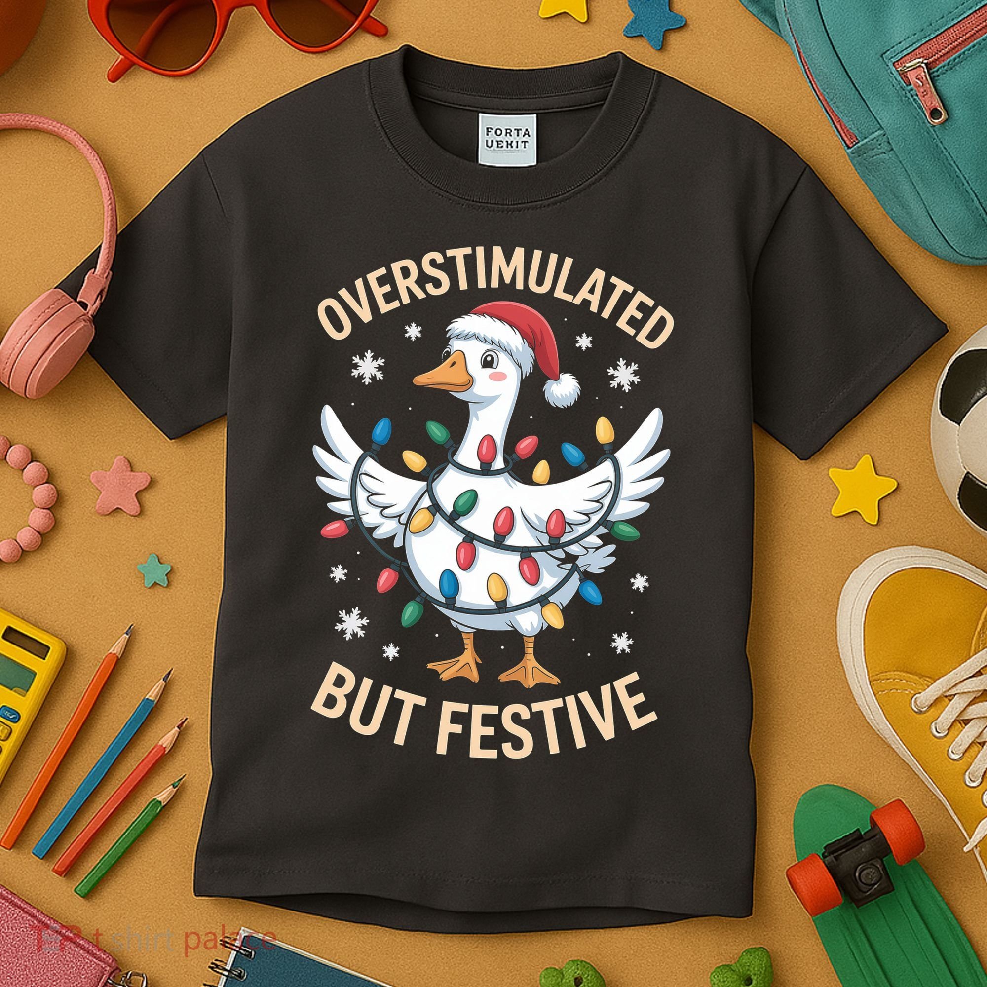 Overstimulated But Festive Christmas Duck Cute & Funny Kids T-Shirt