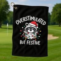 Overstimulated But Festive Racoon Golf Towel thumb 1
