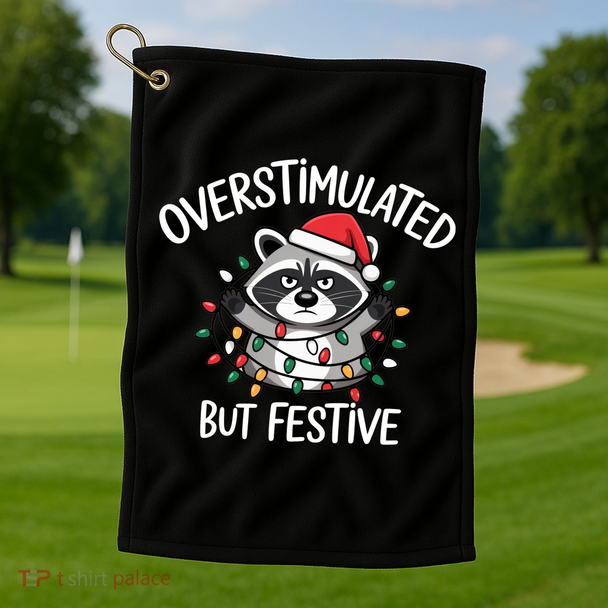 Overstimulated But Festive Racoon Golf Towel