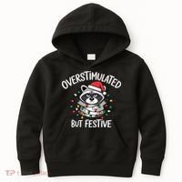 Overstimulated But Festive Racoon Kids Hoodie thumb 0
