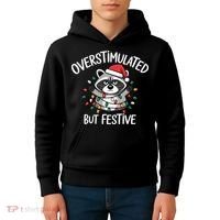 Overstimulated But Festive Racoon Kids Hoodie thumb 4