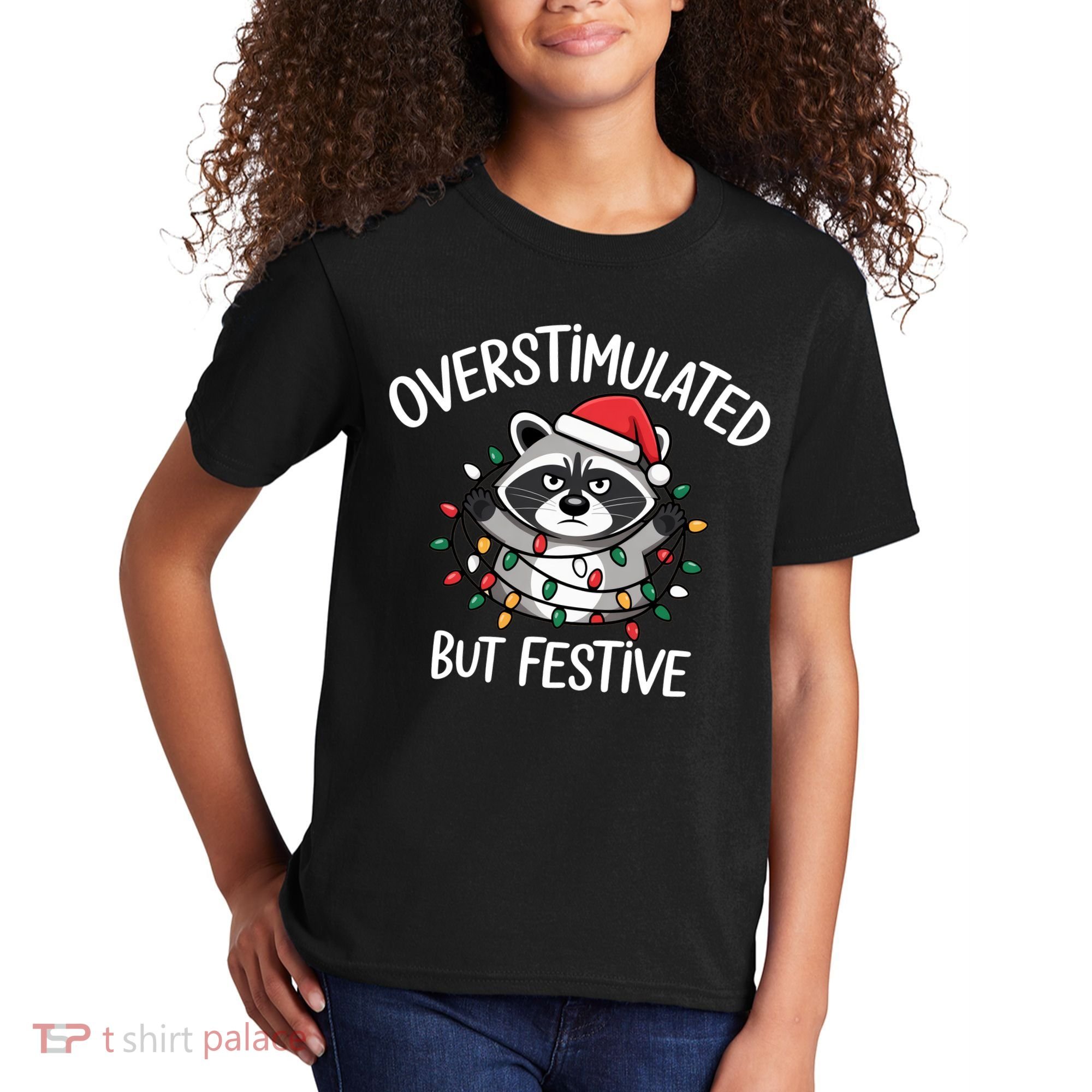 Overstimulated But Festive Racoon Kids T-Shirt