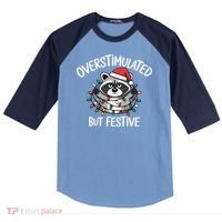 Overstimulated But Festive Racoon Raglan Baseball Sleeve Shirt thumb 0