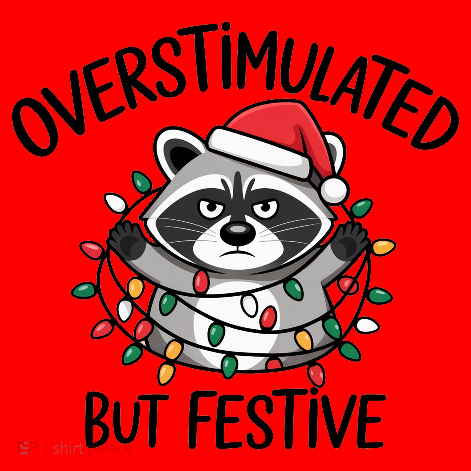 Overstimulated But Festive Racoon Santa Hat