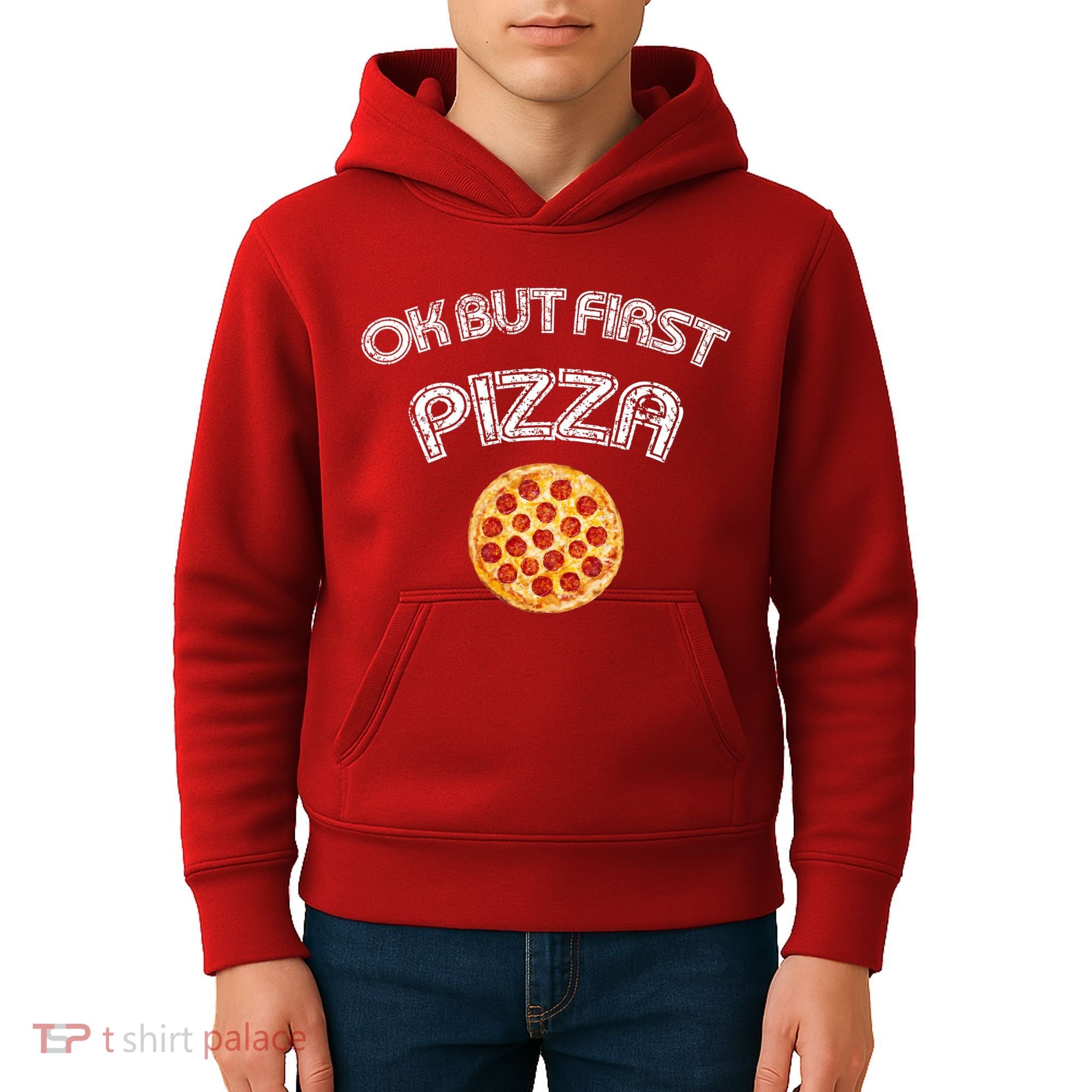 Ok But First Pizza Kids Hoodie