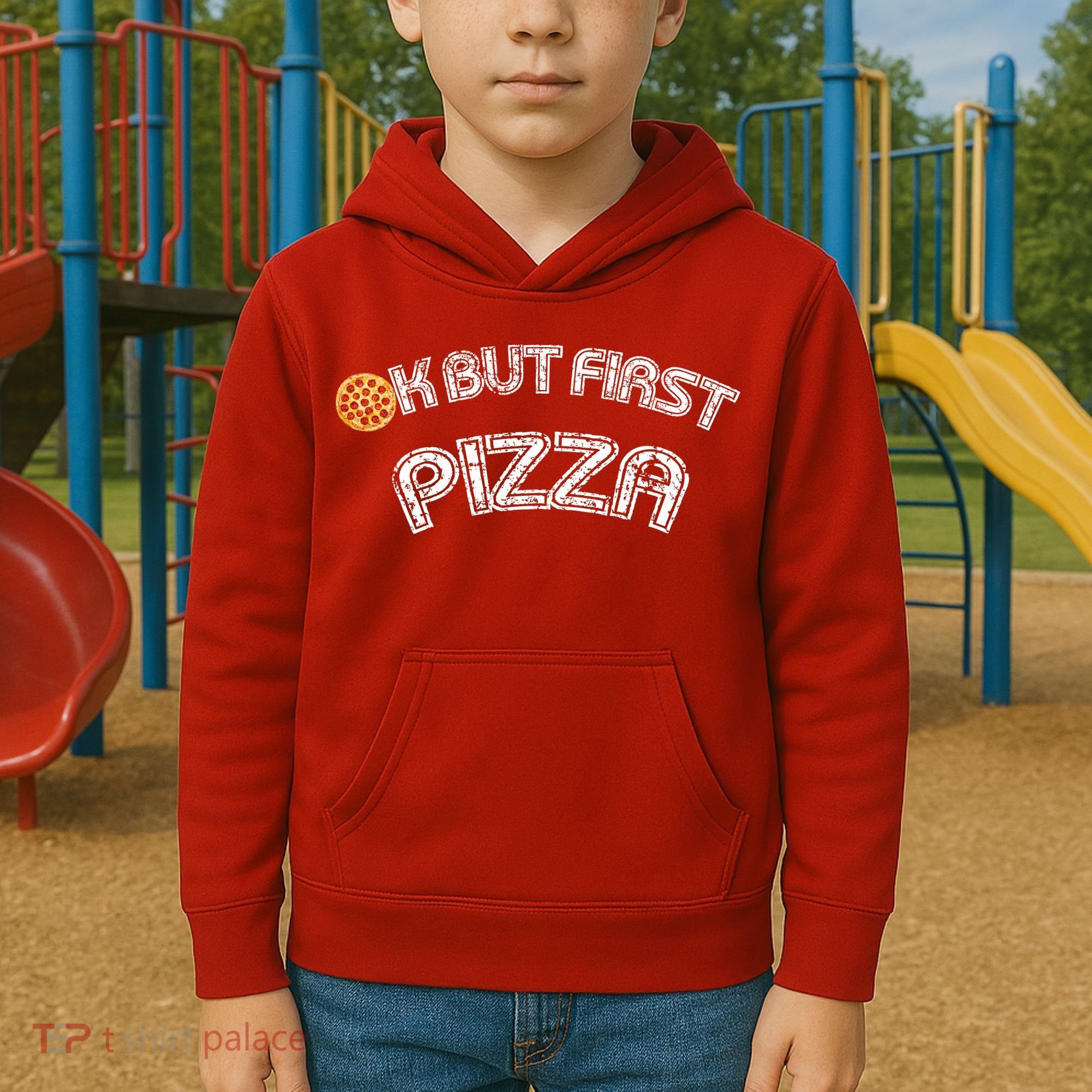 Ok But First Pizza Funny Pizza Lover Kids Hoodie