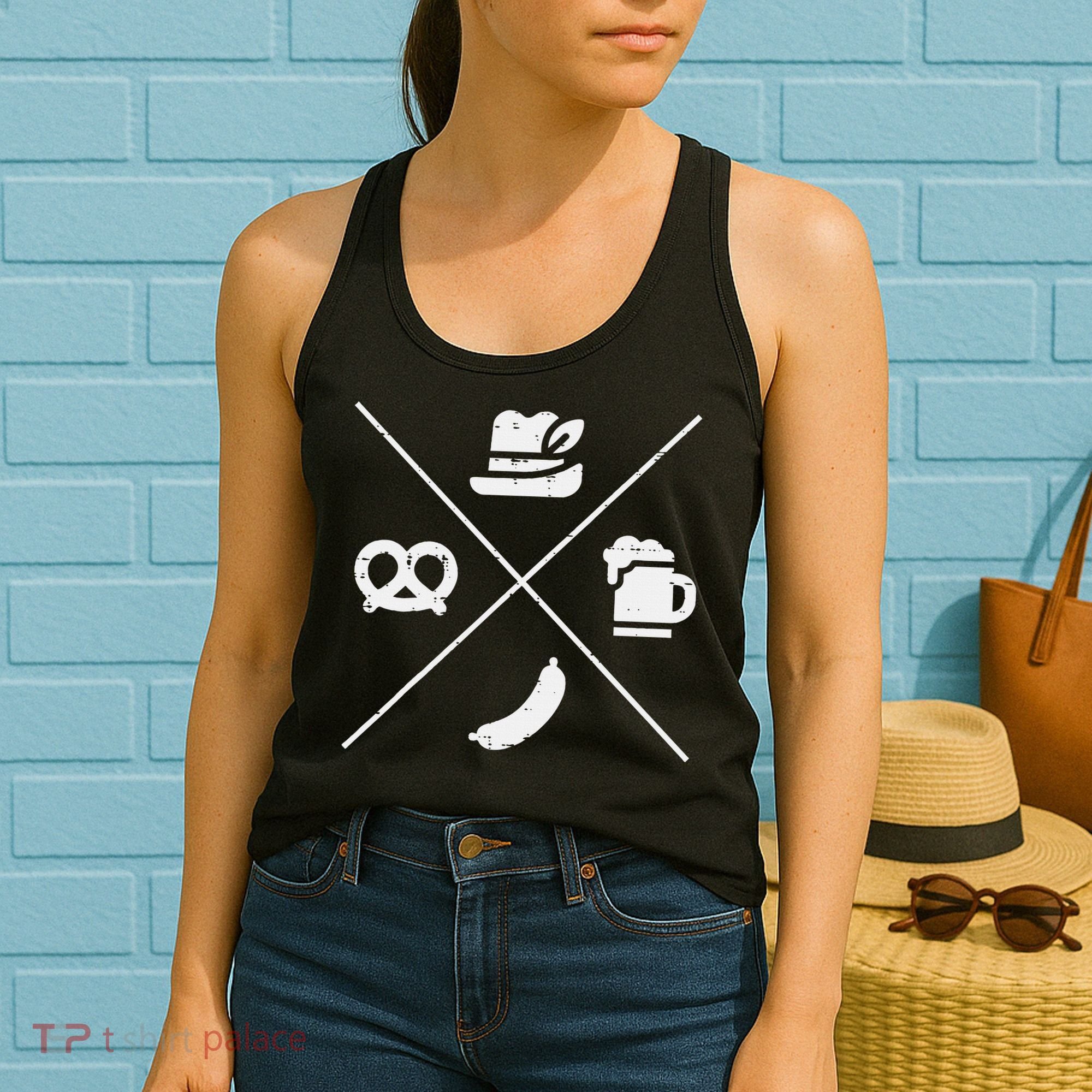 Oktoberfest Bavarian Hat Pretzel Bratwurst Women's Tank Top