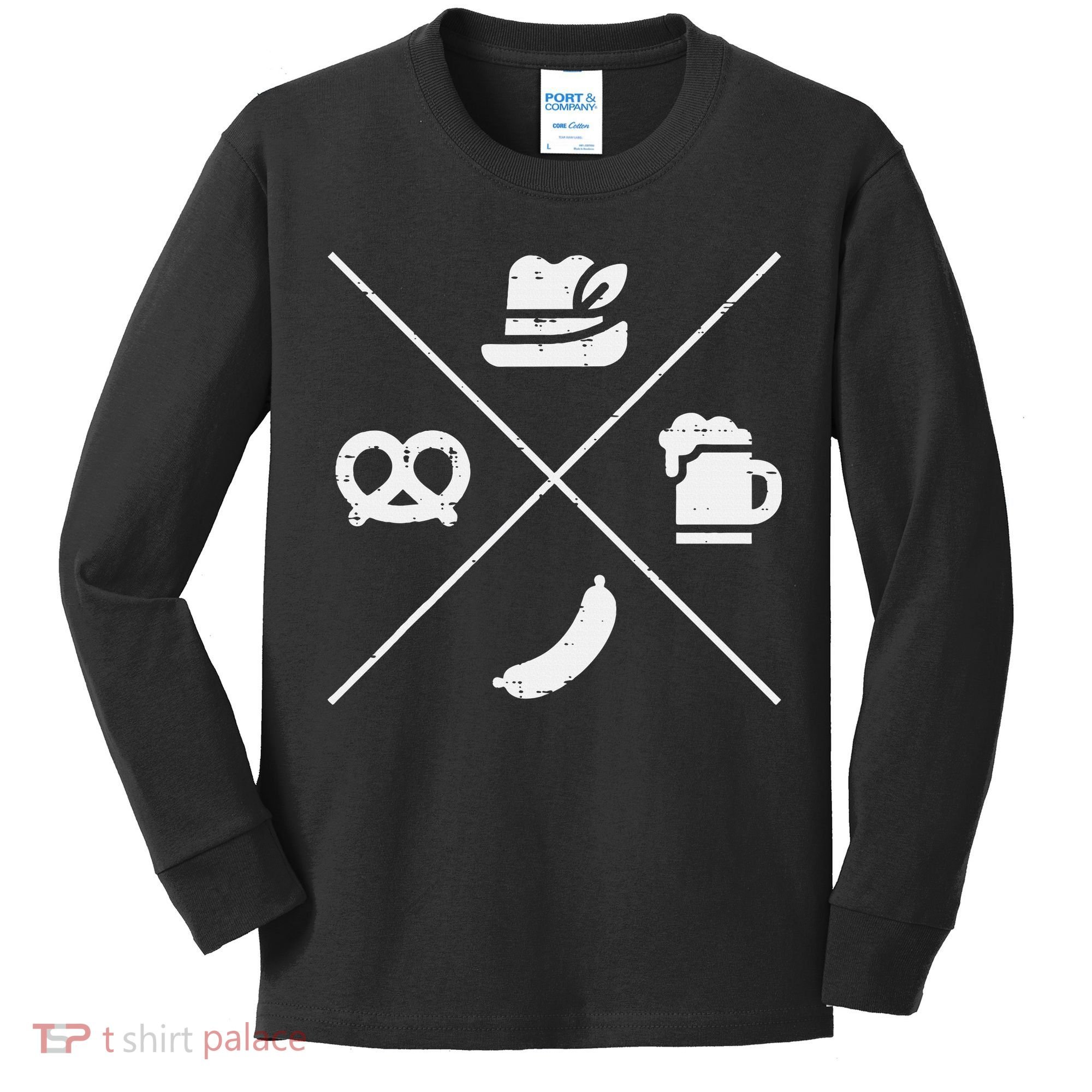 Oktoberfest Bavarian Hat Pretzel Bratwurst Kids Long Sleeve Shirt