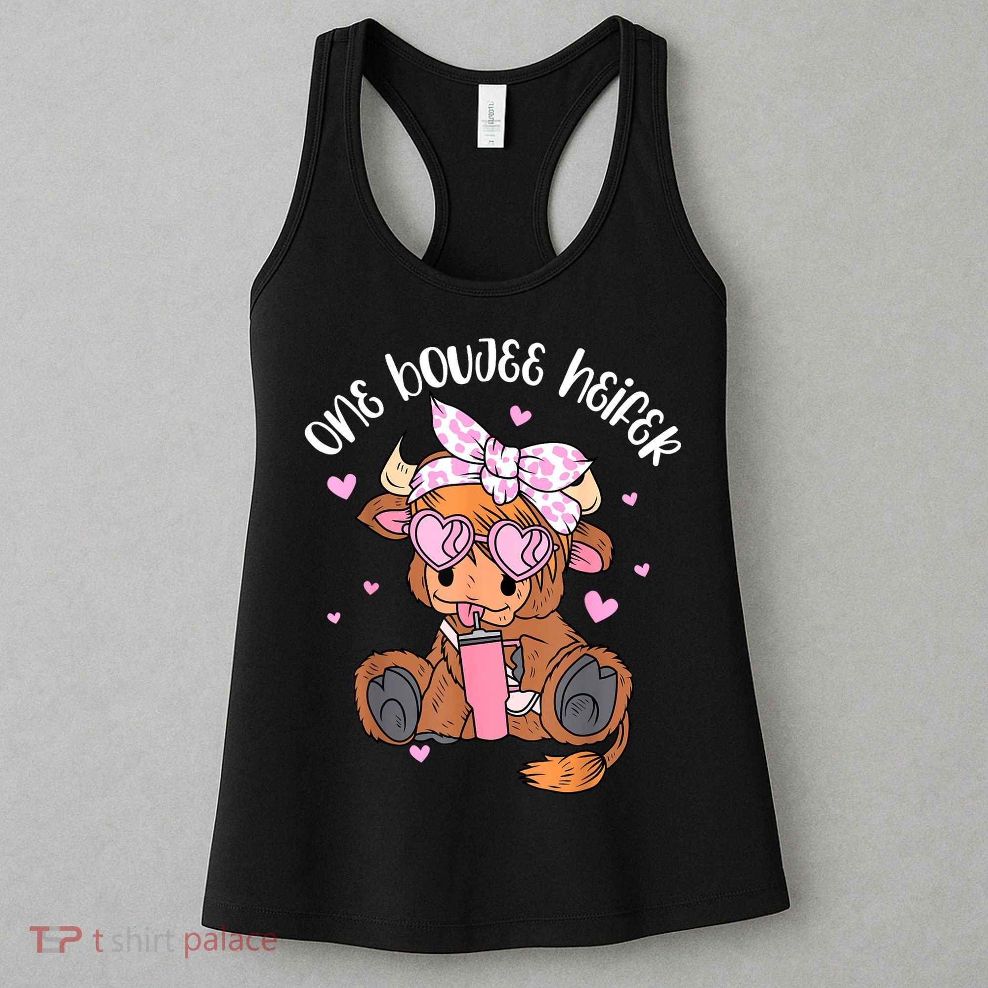 One Boujee Heifer Highland Cow Tumbler Happy ValentineS Day Women's Tank Top