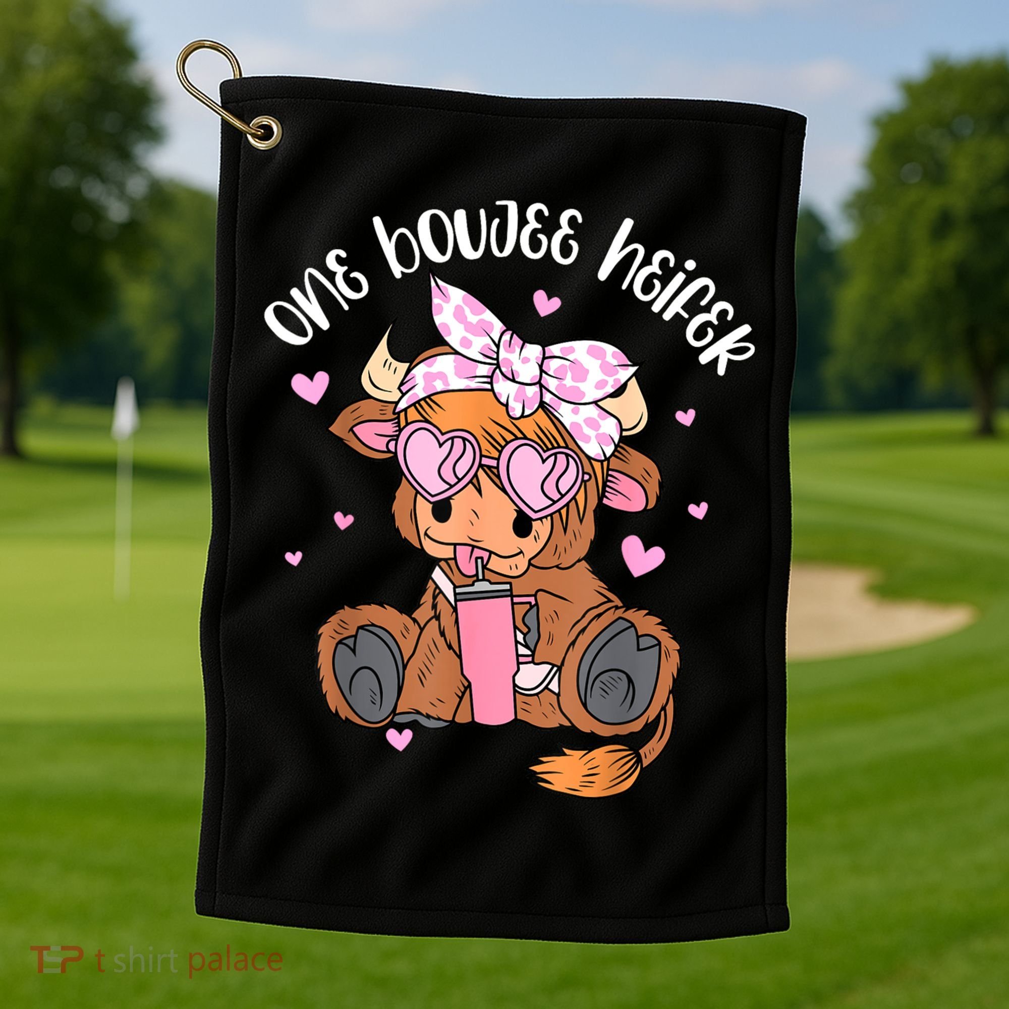 One Boujee Heifer Highland Cow Tumbler Happy ValentineS Day Golf Towel