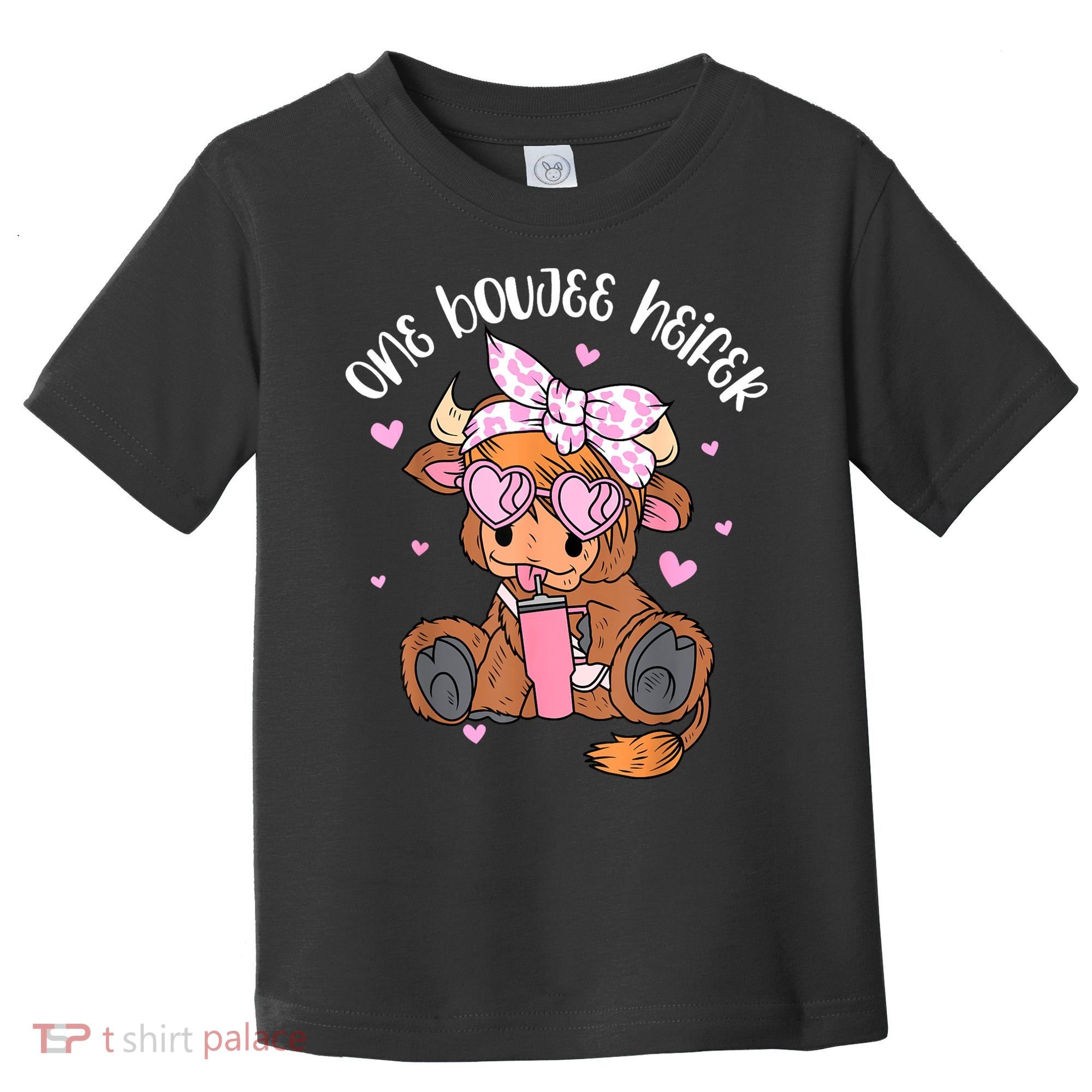 One Boujee Heifer Highland Cow Tumbler Happy ValentineS Day Toddler T-Shirt