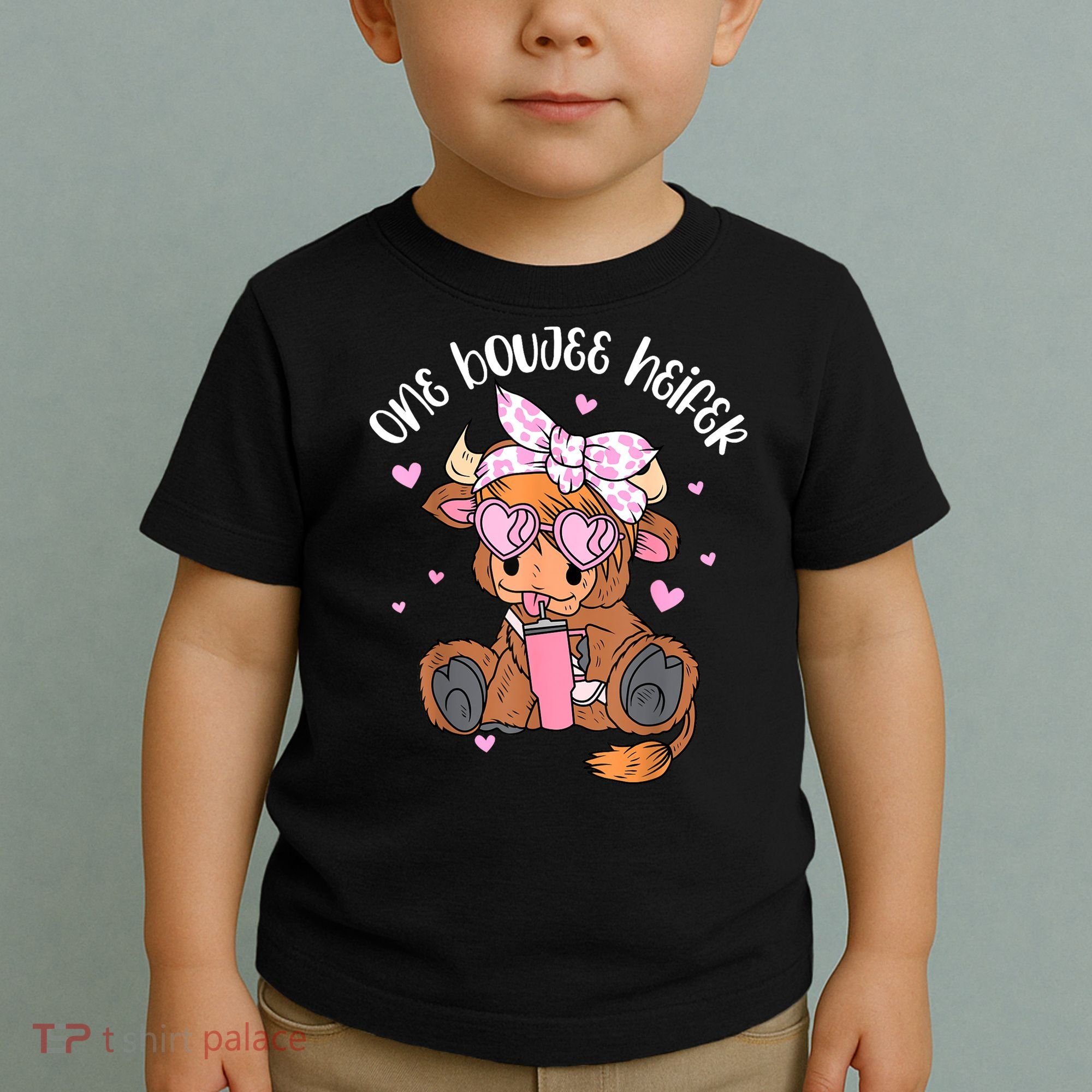 One Boujee Heifer Highland Cow Tumbler Happy ValentineS Day Toddler T-Shirt