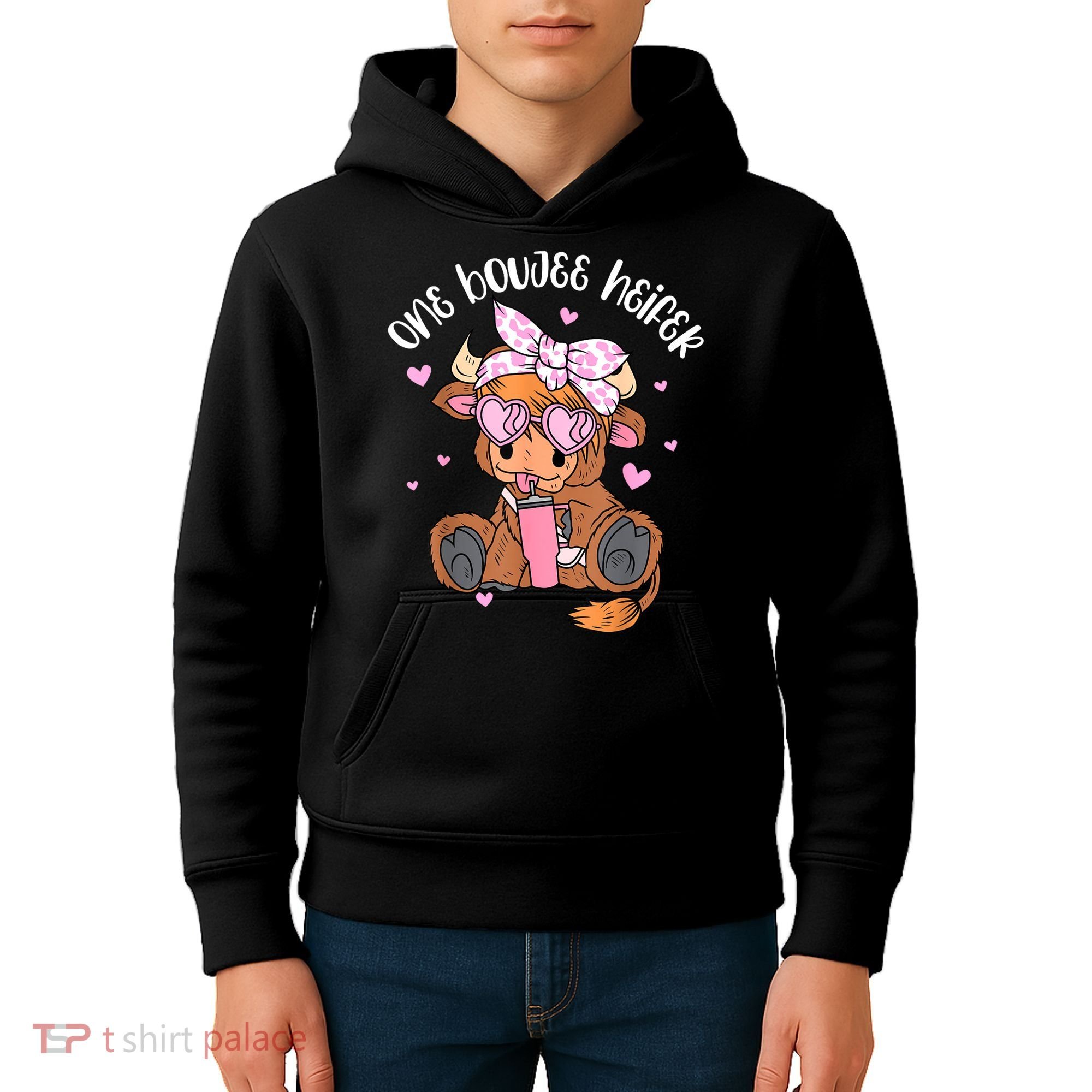One Boujee Heifer Highland Cow Tumbler Happy ValentineS Day Kids Hoodie