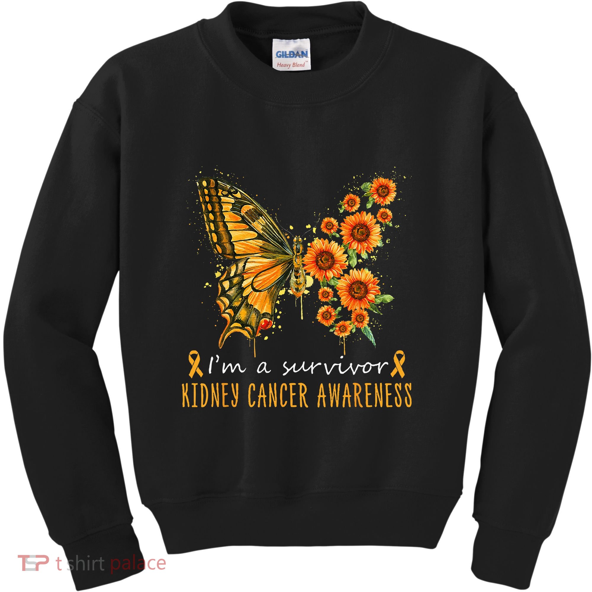 Orange Butterfly Im A Survivor Kidney Cancer Awareness Kids Sweatshirt
