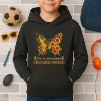 Orange Butterfly Im A Survivor Kidney Cancer Awareness Kids Hoodie thumb 2