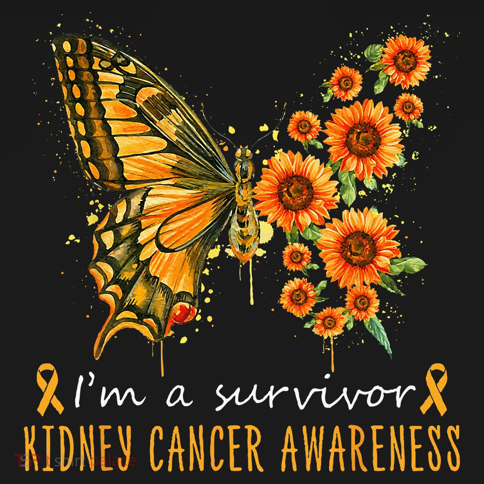 Orange Butterfly Im A Survivor Kidney Cancer Awareness Kids T-Shirt