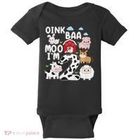 Oink Baa Moo I'm 2 Farm Animals 2nd Birthday For Kids Baby Bodysuit thumb 0