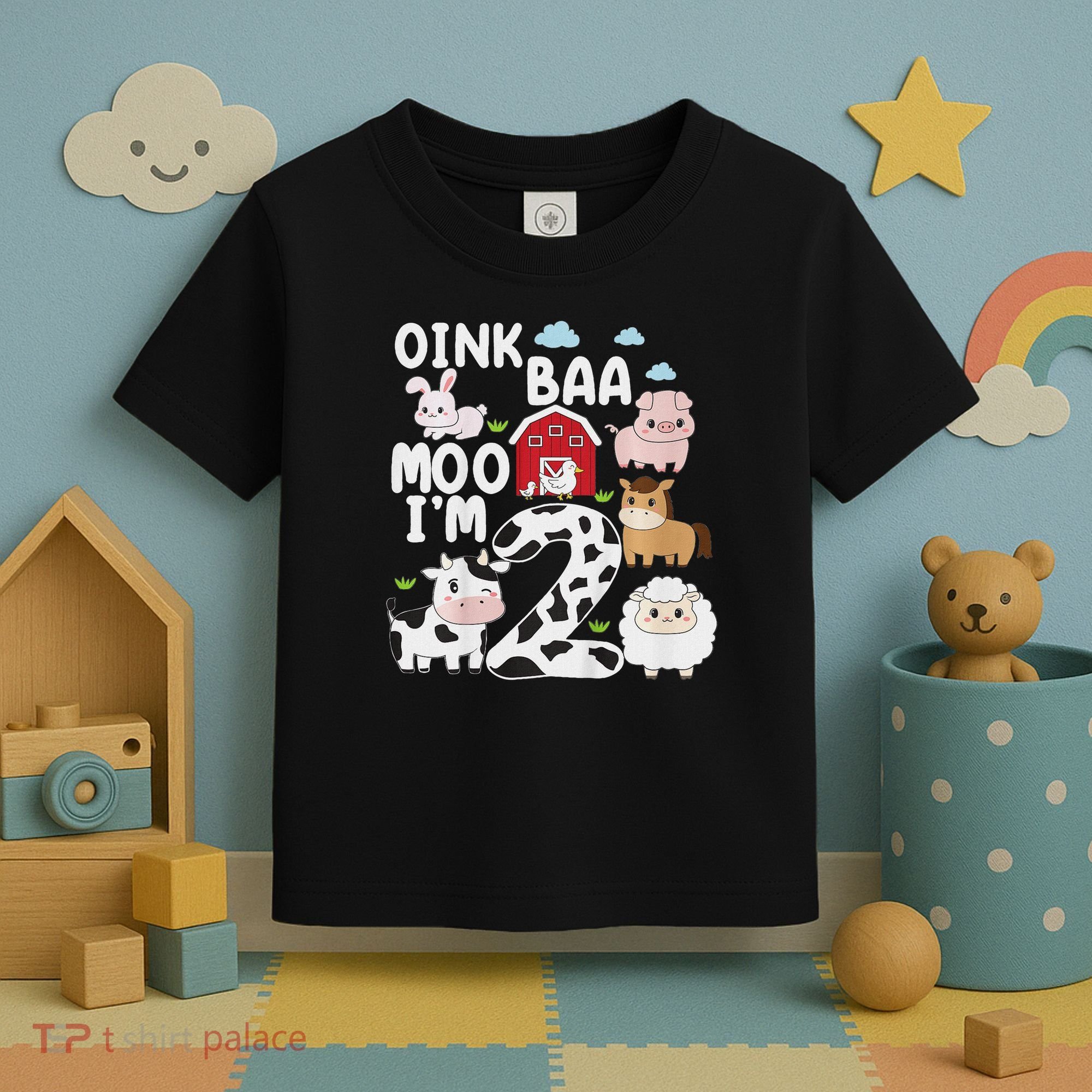 Oink Baa Moo I'm 2 Farm Animals 2nd Birthday For Kids Toddler T-Shirt