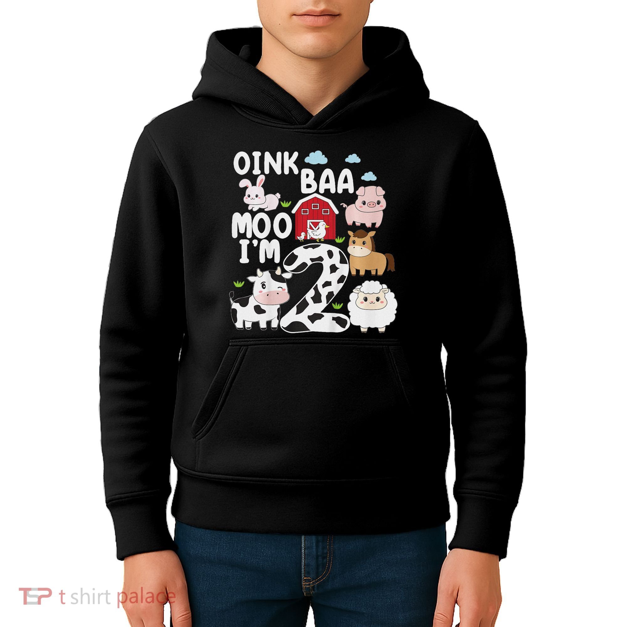 Oink Baa Moo I'm 2 Farm Animals 2nd Birthday For Kids Kids Hoodie