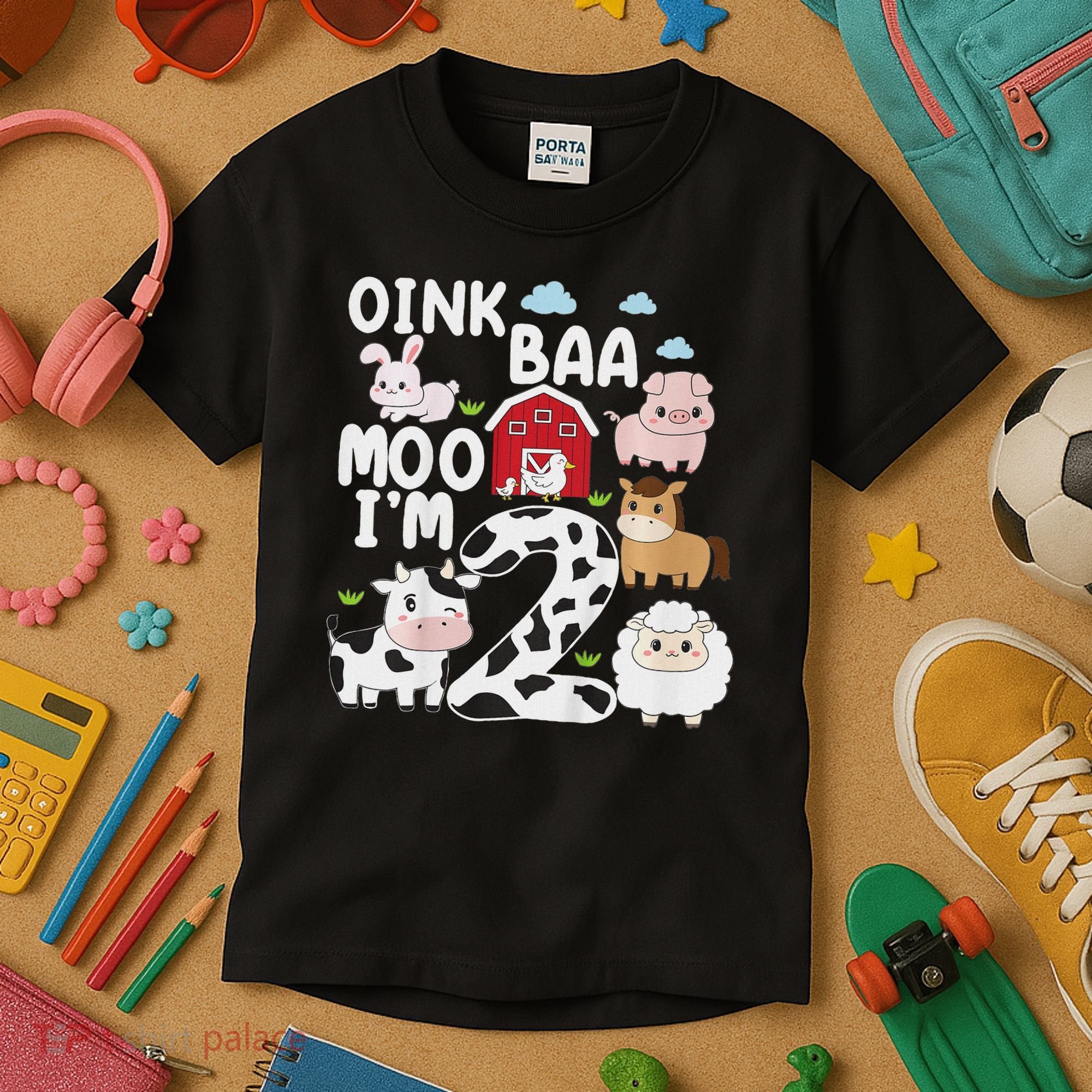 Oink Baa Moo I'm 2 Farm Animals 2nd Birthday For Kids Kids T-Shirt