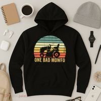 One Bad Mowfo Funny Lawn Care Grass Mowing Gardener Dad Hoodie thumb 3