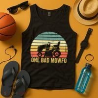 One Bad Mowfo Funny Lawn Care Grass Mowing Gardener Dad Tank Top thumb 4