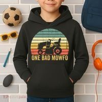 One Bad Mowfo Funny Lawn Care Grass Mowing Gardener Dad Kids Hoodie thumb 2