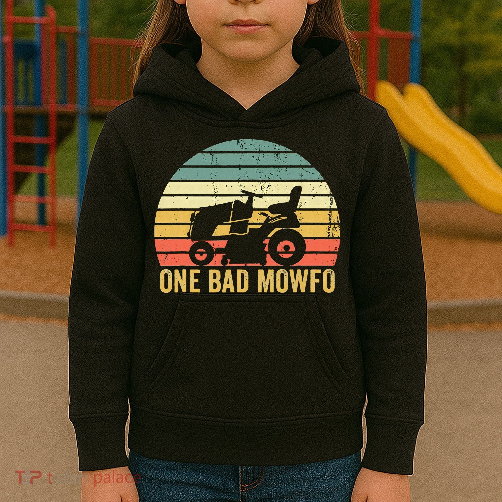 One Bad Mowfo Funny Lawn Care Grass Mowing Gardener Dad Kids Hoodie
