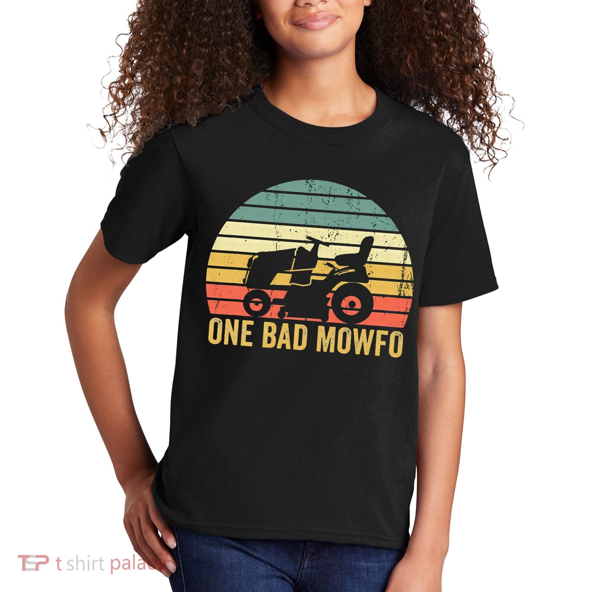 One Bad Mowfo Funny Lawn Care Grass Mowing Gardener Dad Kids T-Shirt
