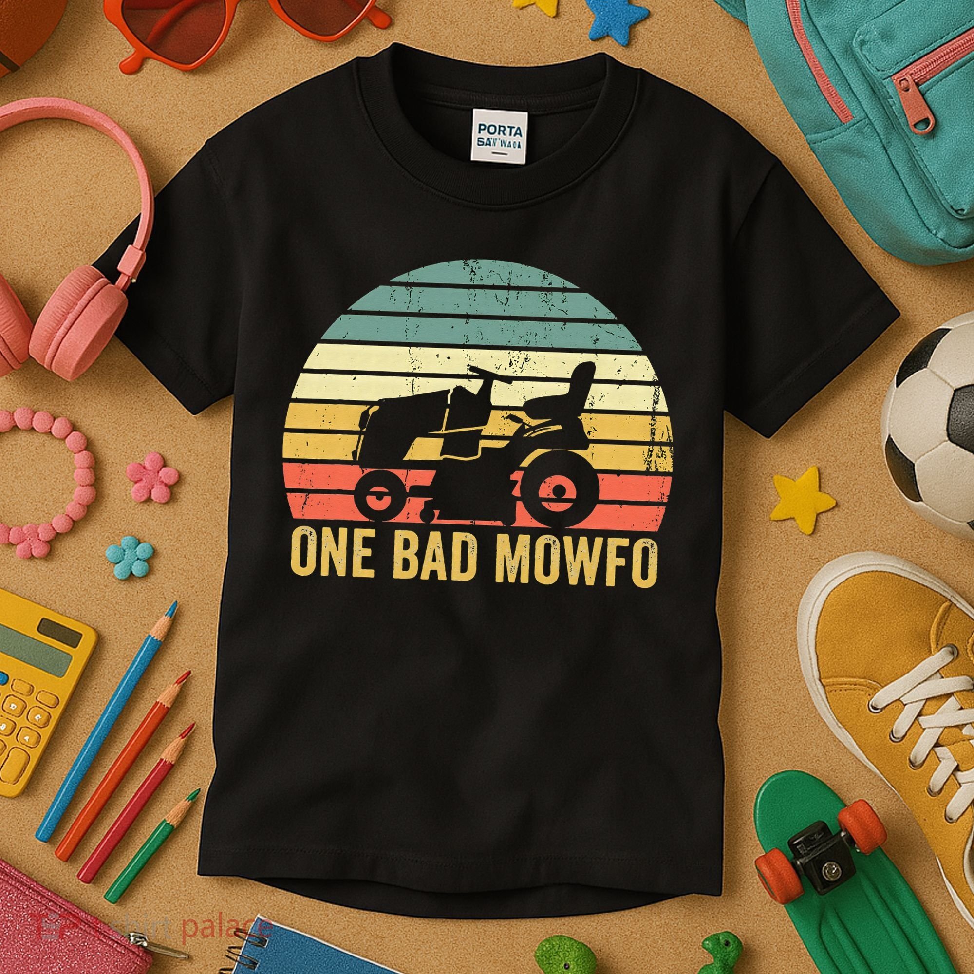 One Bad Mowfo Funny Lawn Care Grass Mowing Gardener Dad Kids T-Shirt