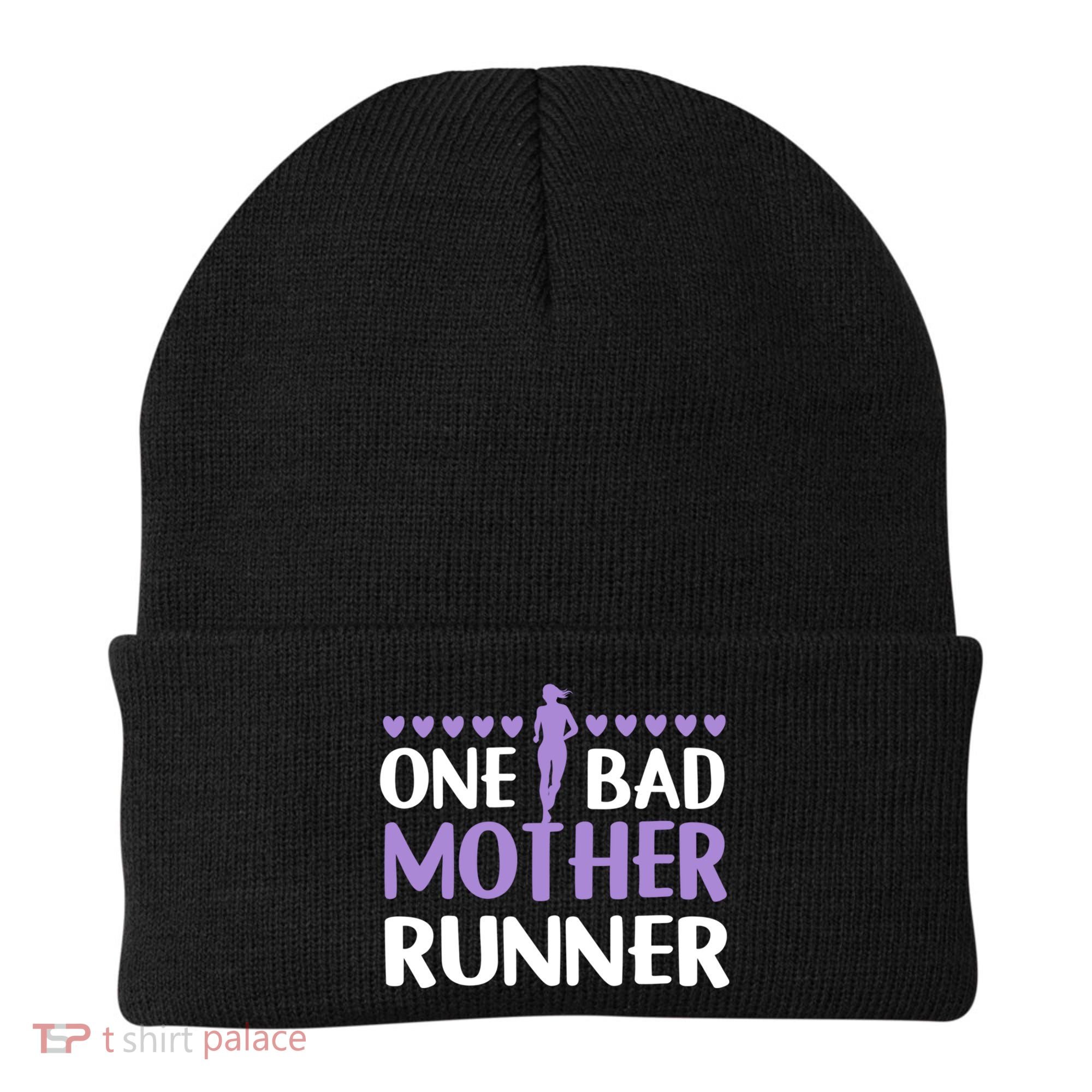 One Bad Mother Track Field Running Mom Marathon Runner Mama Gift Beanie