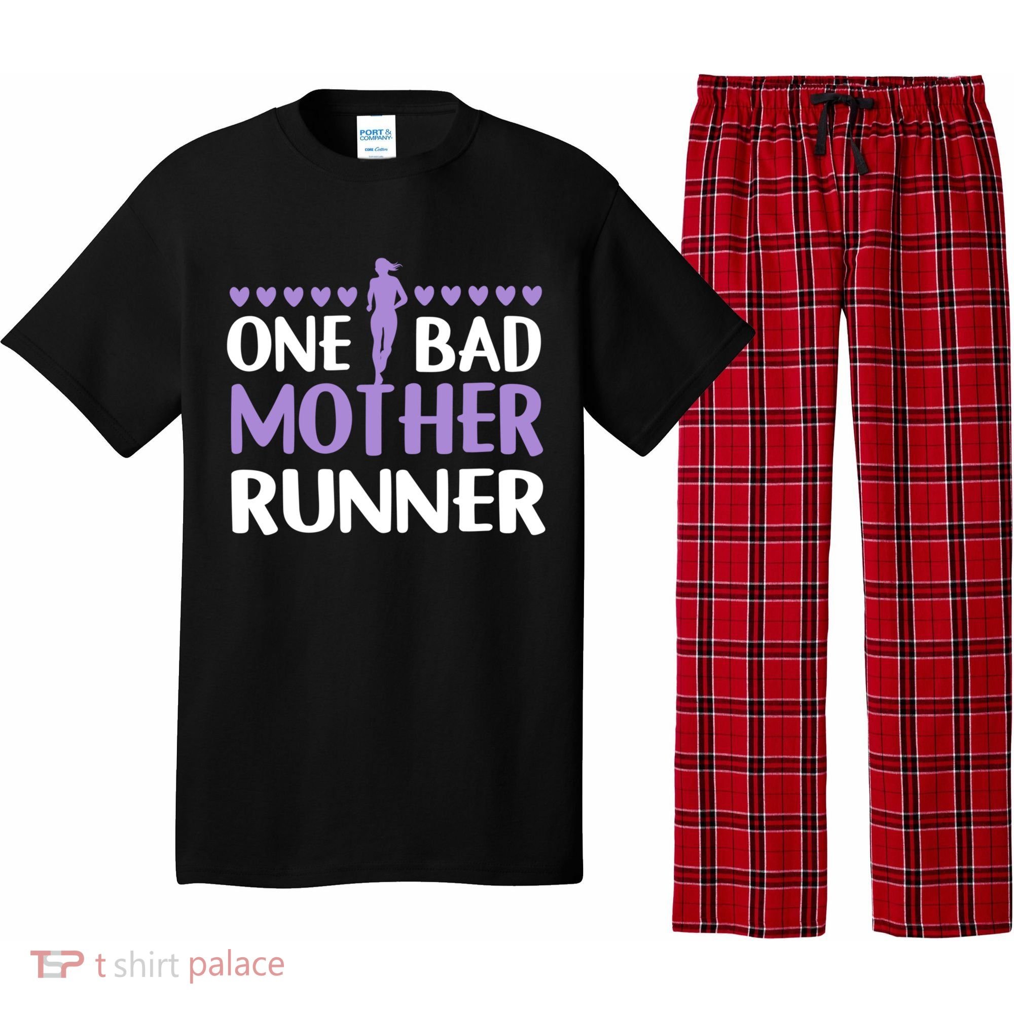 One Bad Mother Track Field Running Mom Marathon Runner Mama Gift Pajama Set