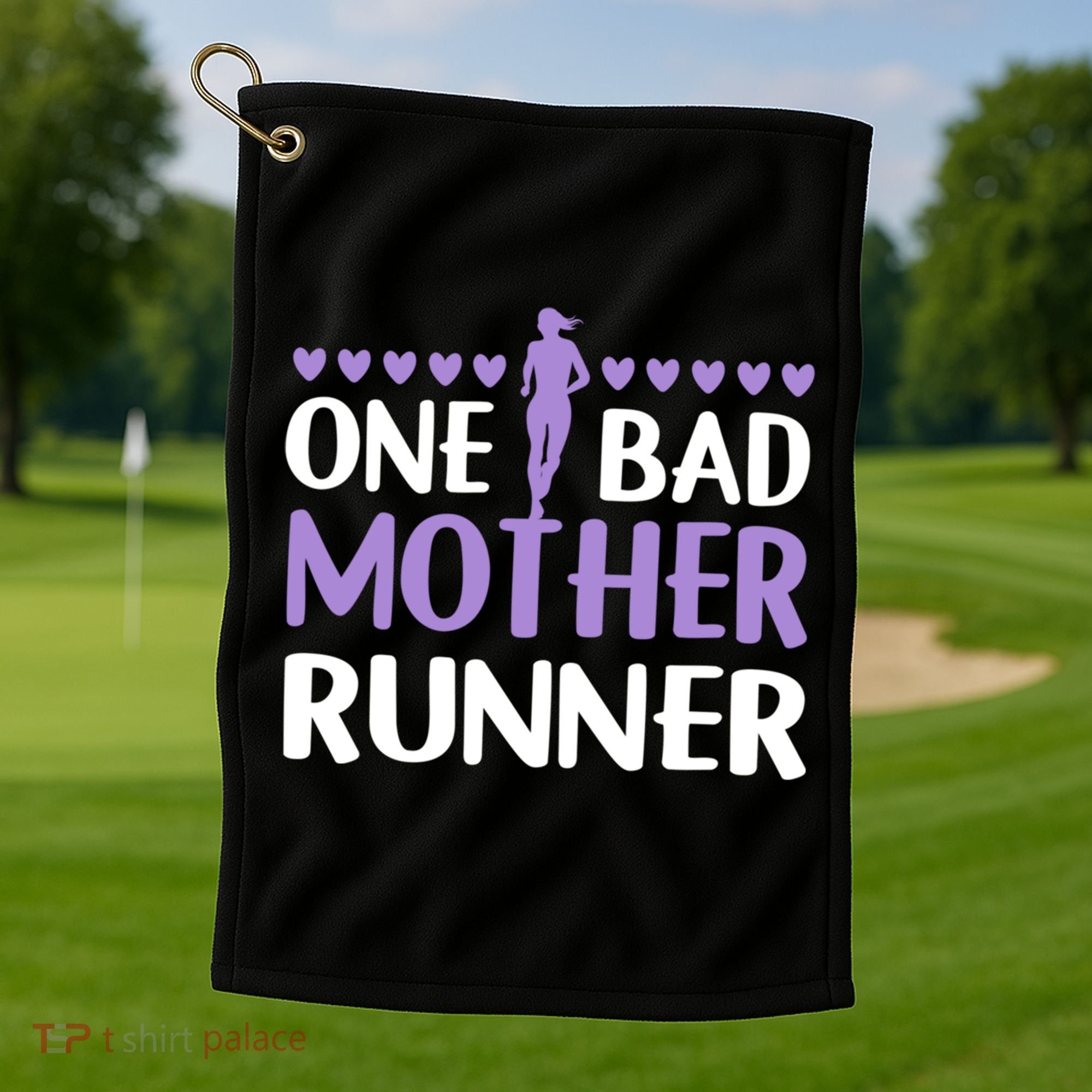 One Bad Mother Track Field Running Mom Marathon Runner Mama Gift Golf Towel