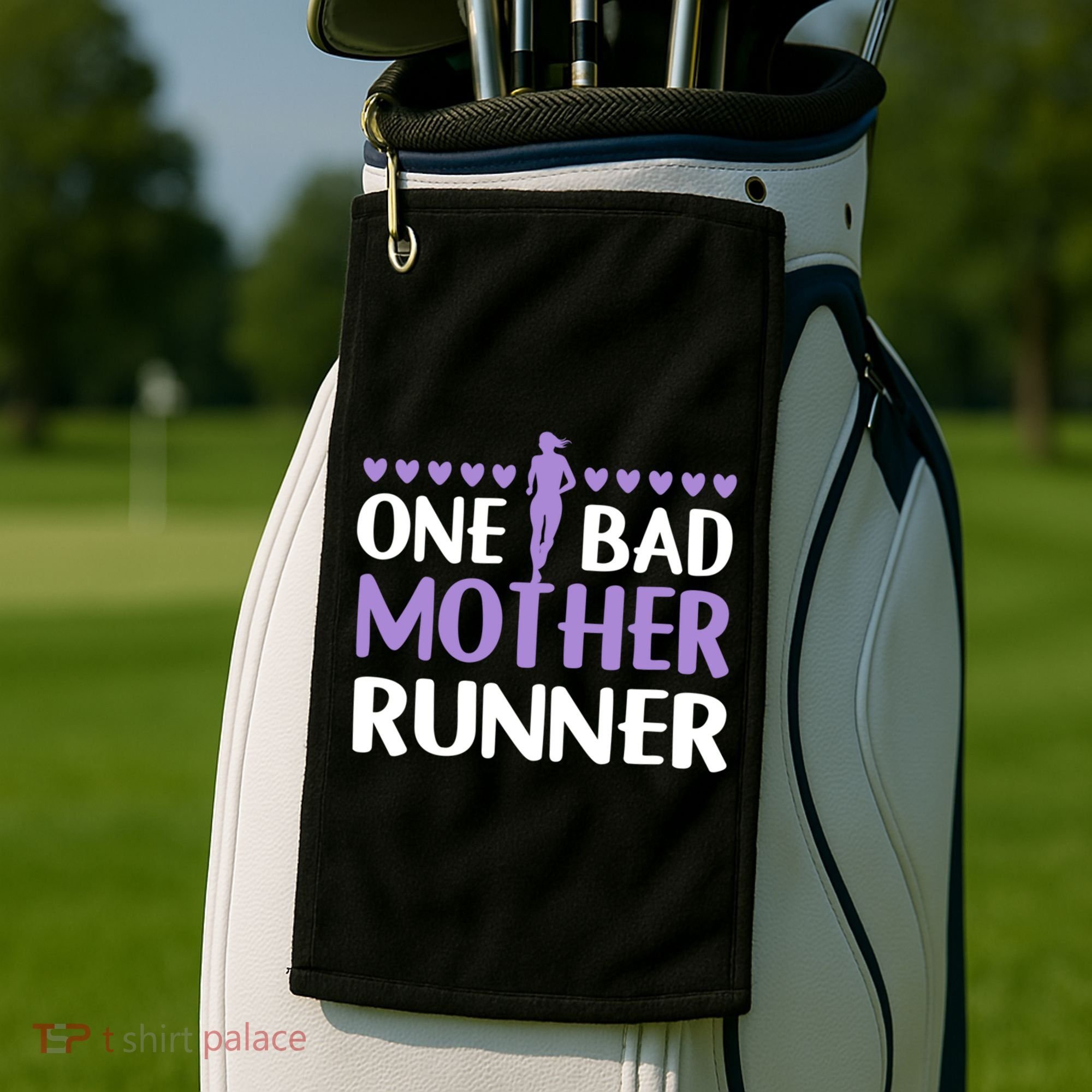 One Bad Mother Track Field Running Mom Marathon Runner Mama Gift Golf Towel