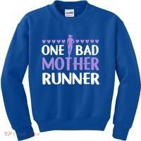 One Bad Mother Track Field Running Mom Marathon Runner Mama Gift Kids Sweatshirt thumb 0