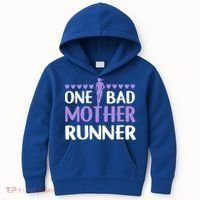 One Bad Mother Track Field Running Mom Marathon Runner Mama Gift Kids Hoodie thumb 0