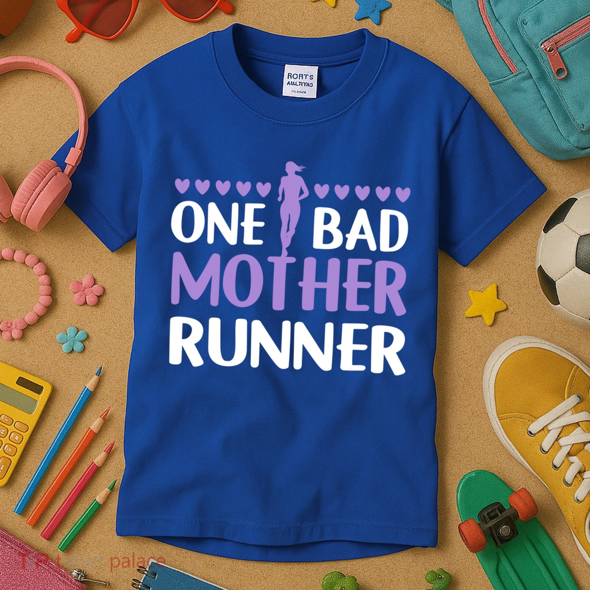 One Bad Mother Track Field Running Mom Marathon Runner Mama Gift Kids T-Shirt