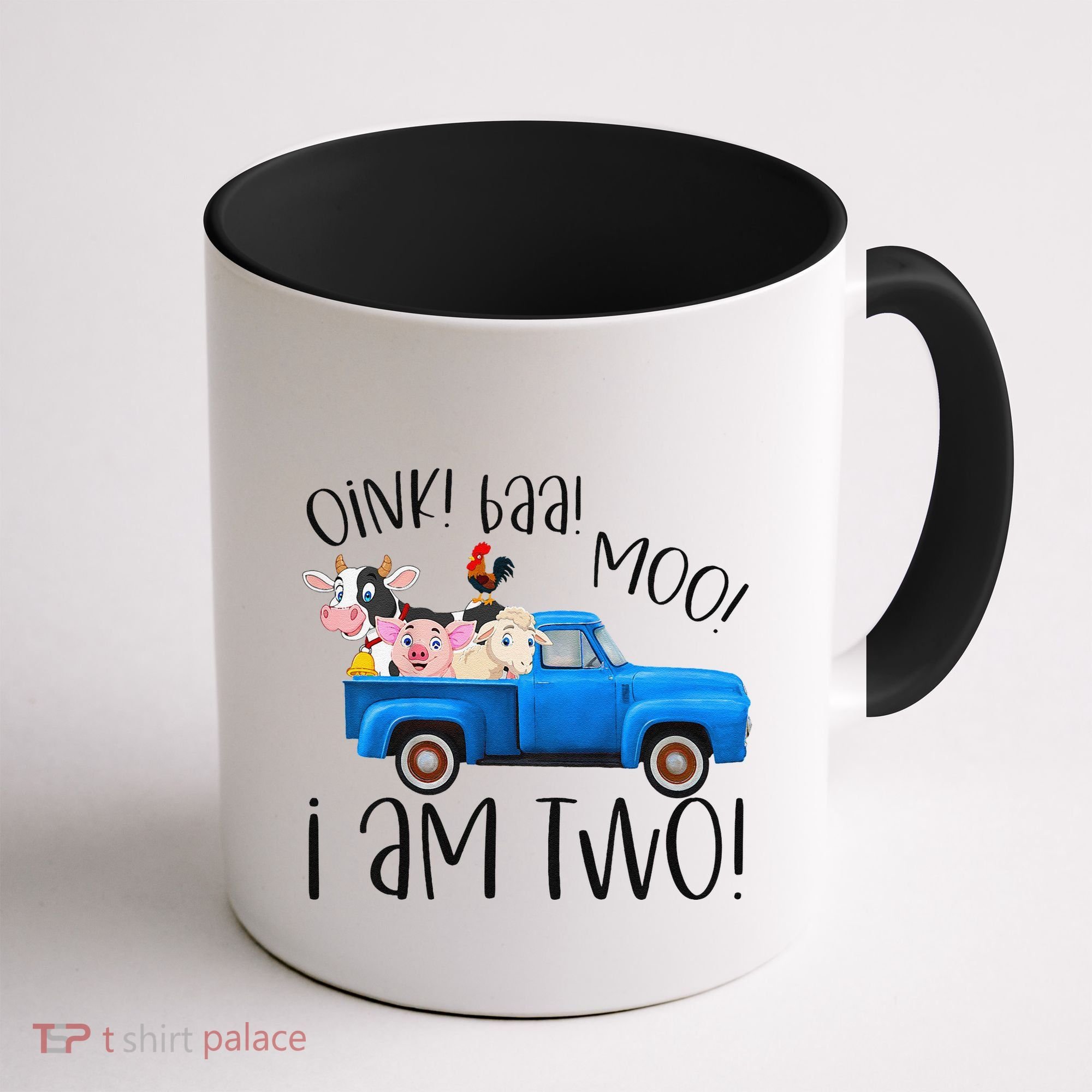 Oink Baa Moo I Am Two Farm Animals Blue Truck Birthday Boy Coffee Mug
