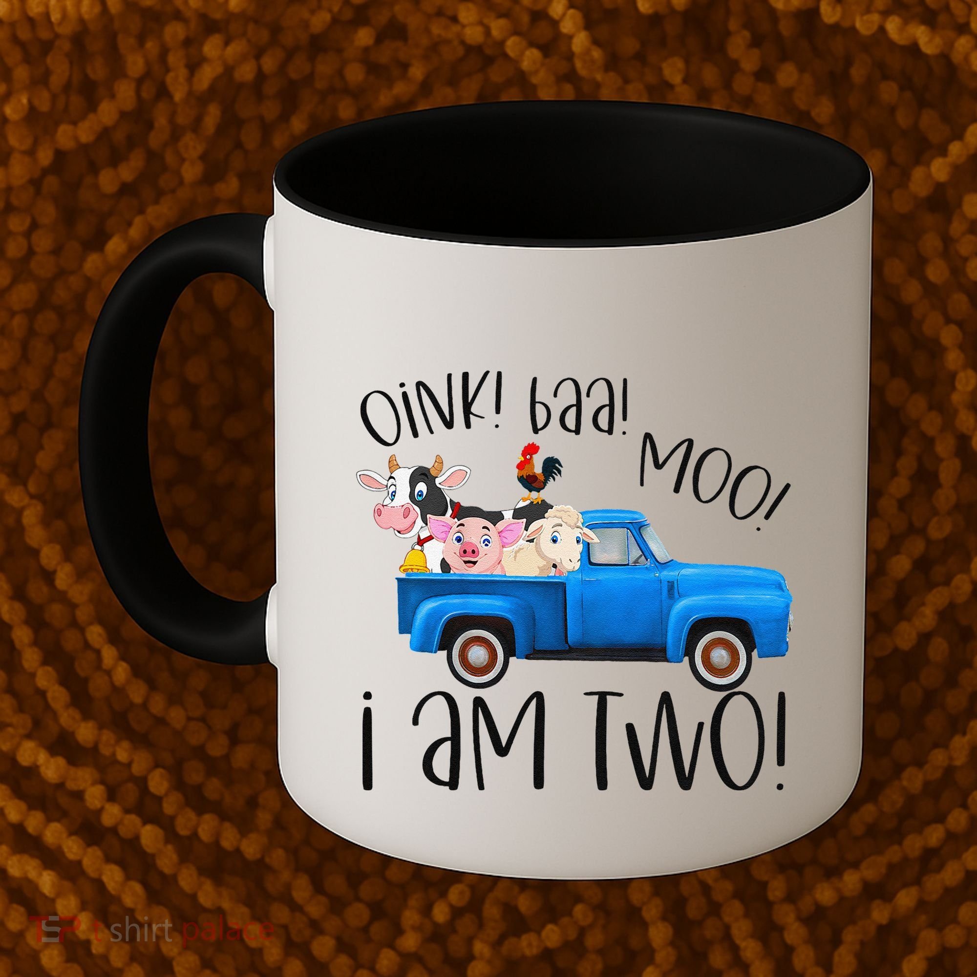 Oink Baa Moo I Am Two Farm Animals Blue Truck Birthday Boy Coffee Mug