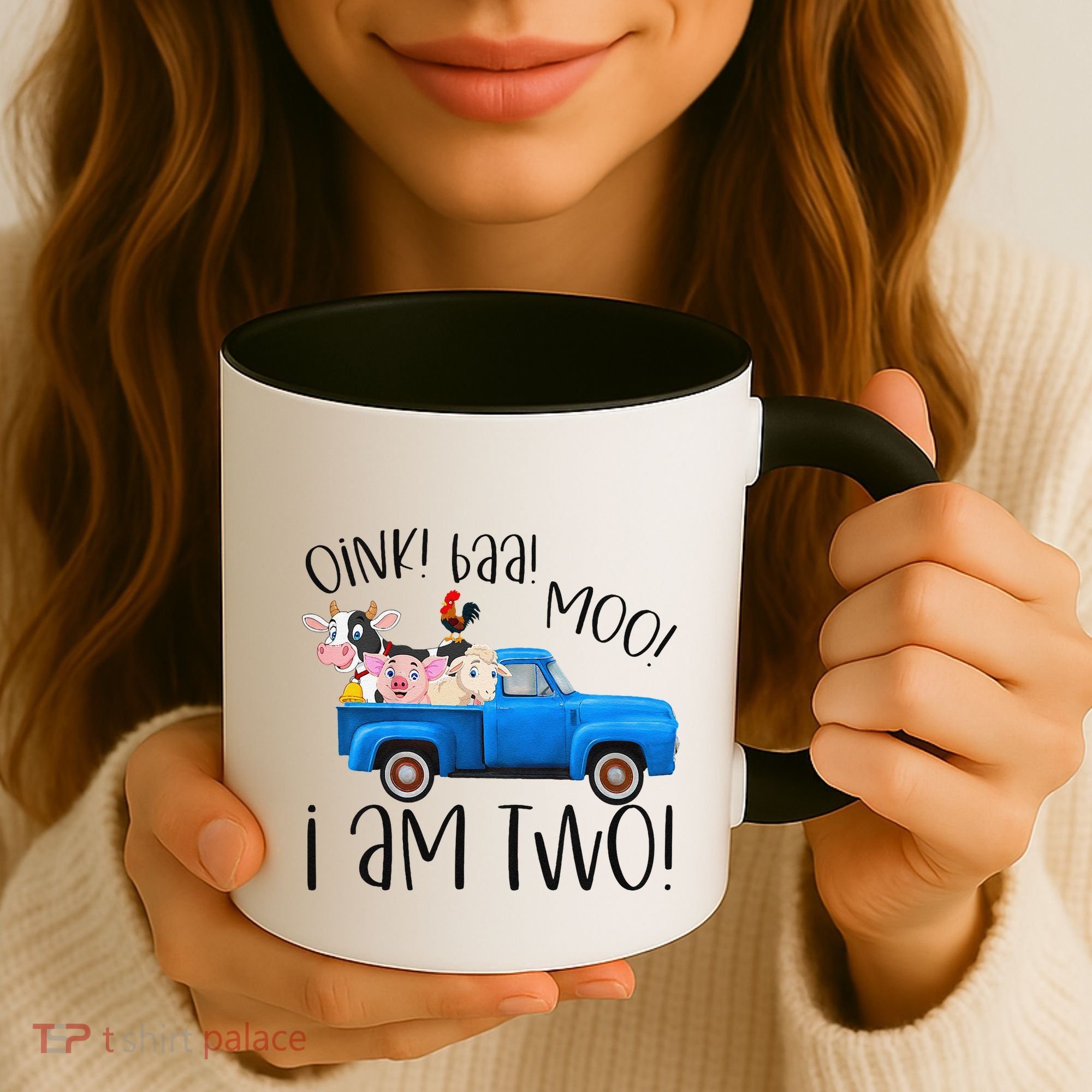 Oink Baa Moo I Am Two Farm Animals Blue Truck Birthday Boy Coffee Mug