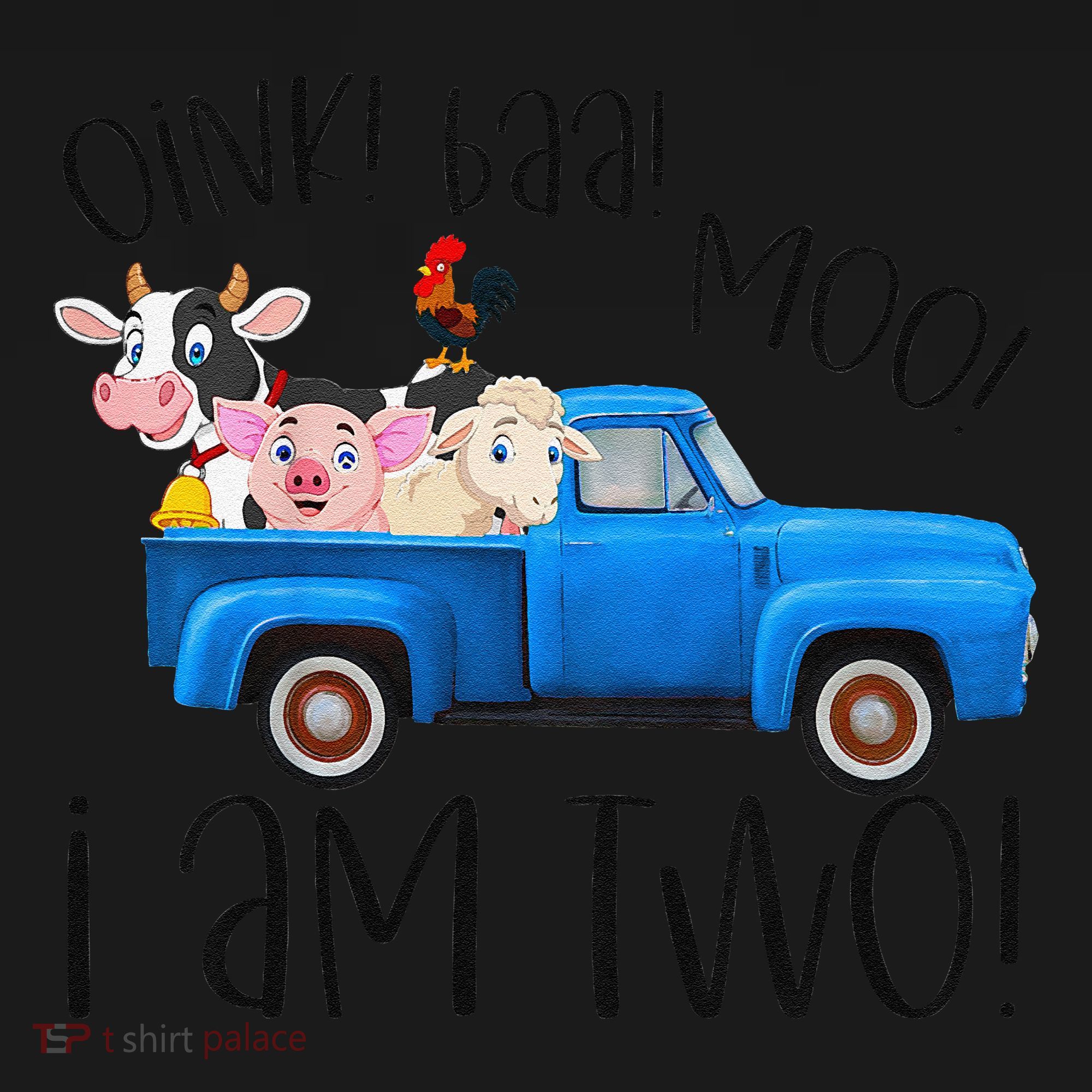 Oink Baa Moo I Am Two Farm Animals Blue Truck Birthday Boy Women's Hoodie