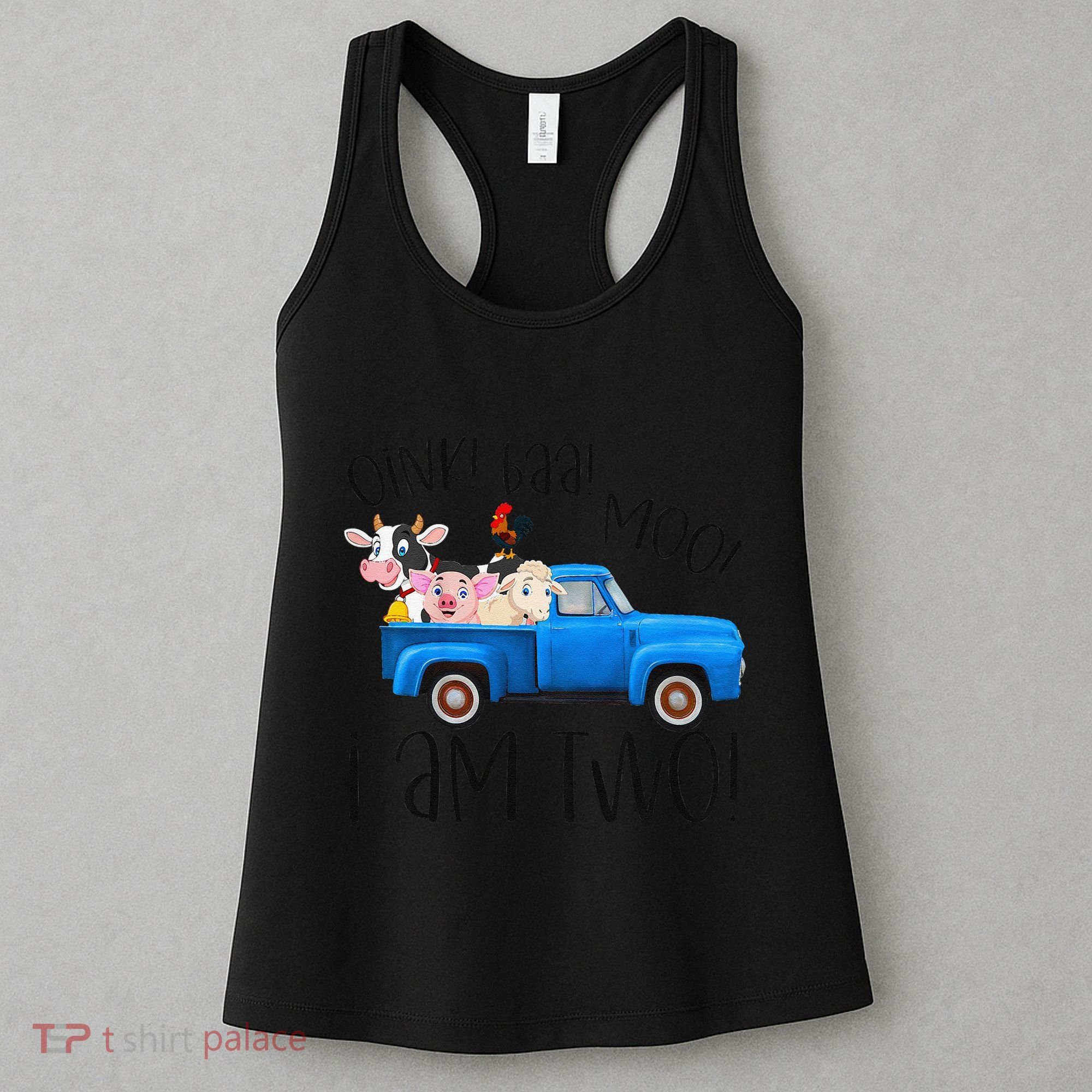 Oink Baa Moo I Am Two Farm Animals Blue Truck Birthday Boy Women's Tank Top