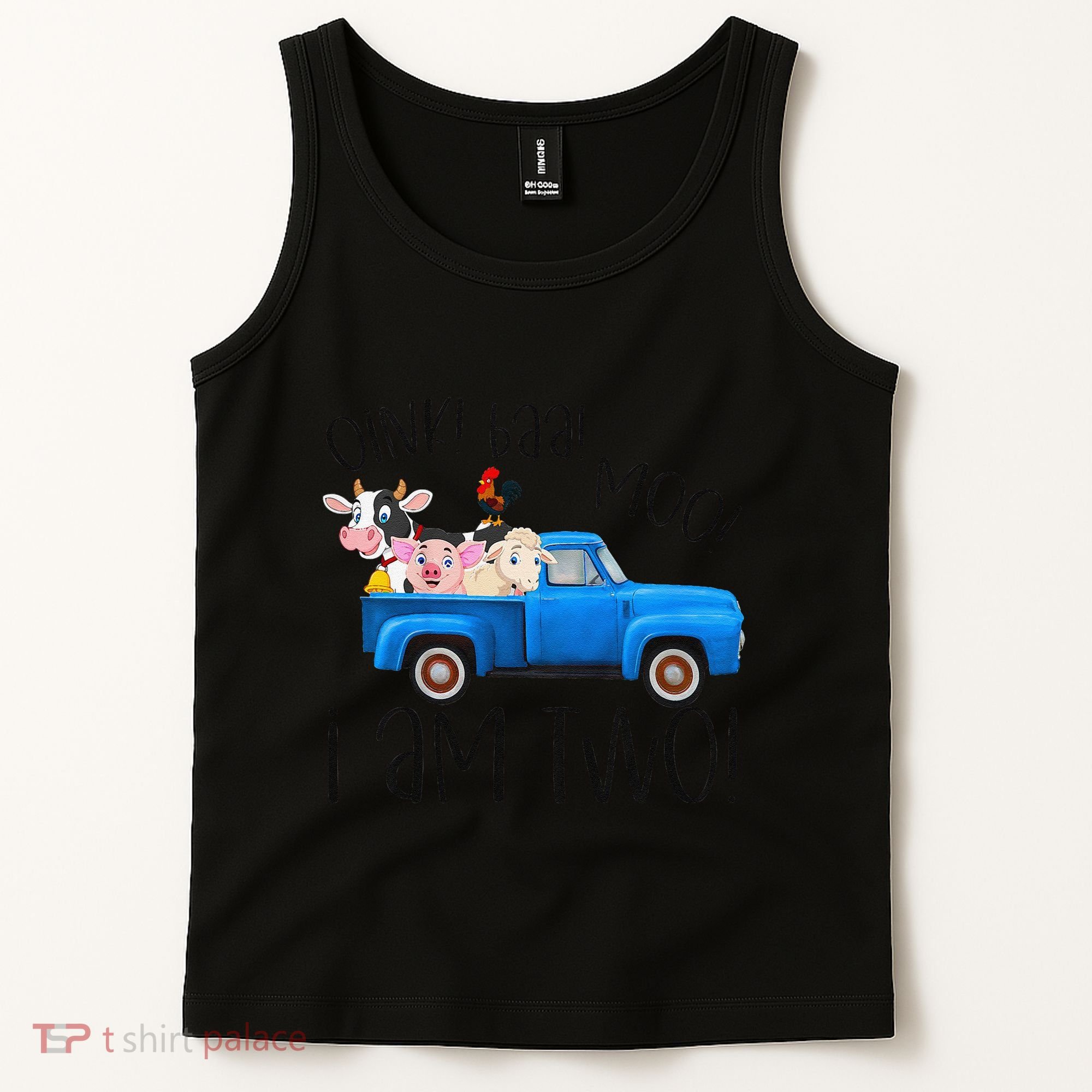Oink Baa Moo I Am Two Farm Animals Blue Truck Birthday Boy Tank Top