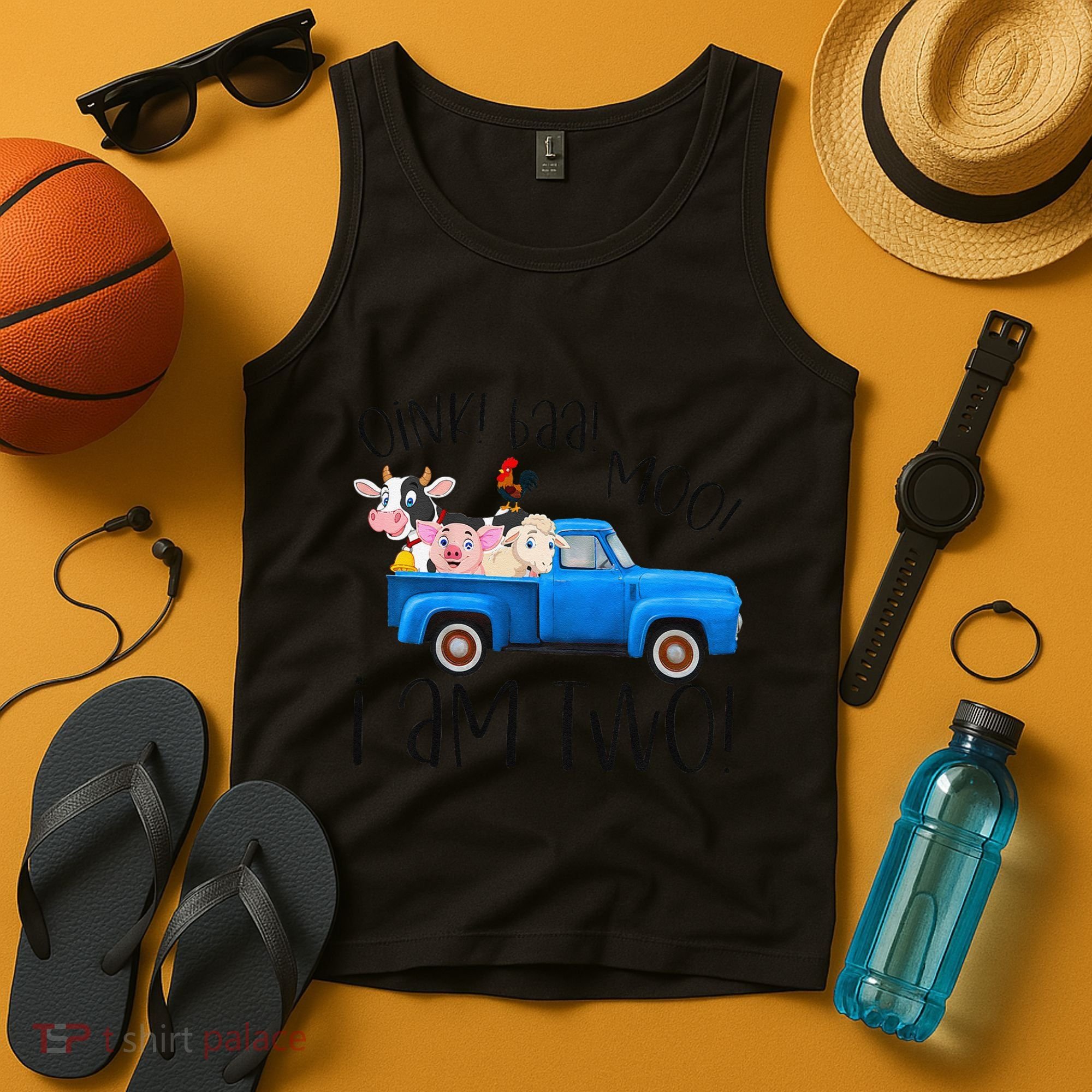 Oink Baa Moo I Am Two Farm Animals Blue Truck Birthday Boy Tank Top