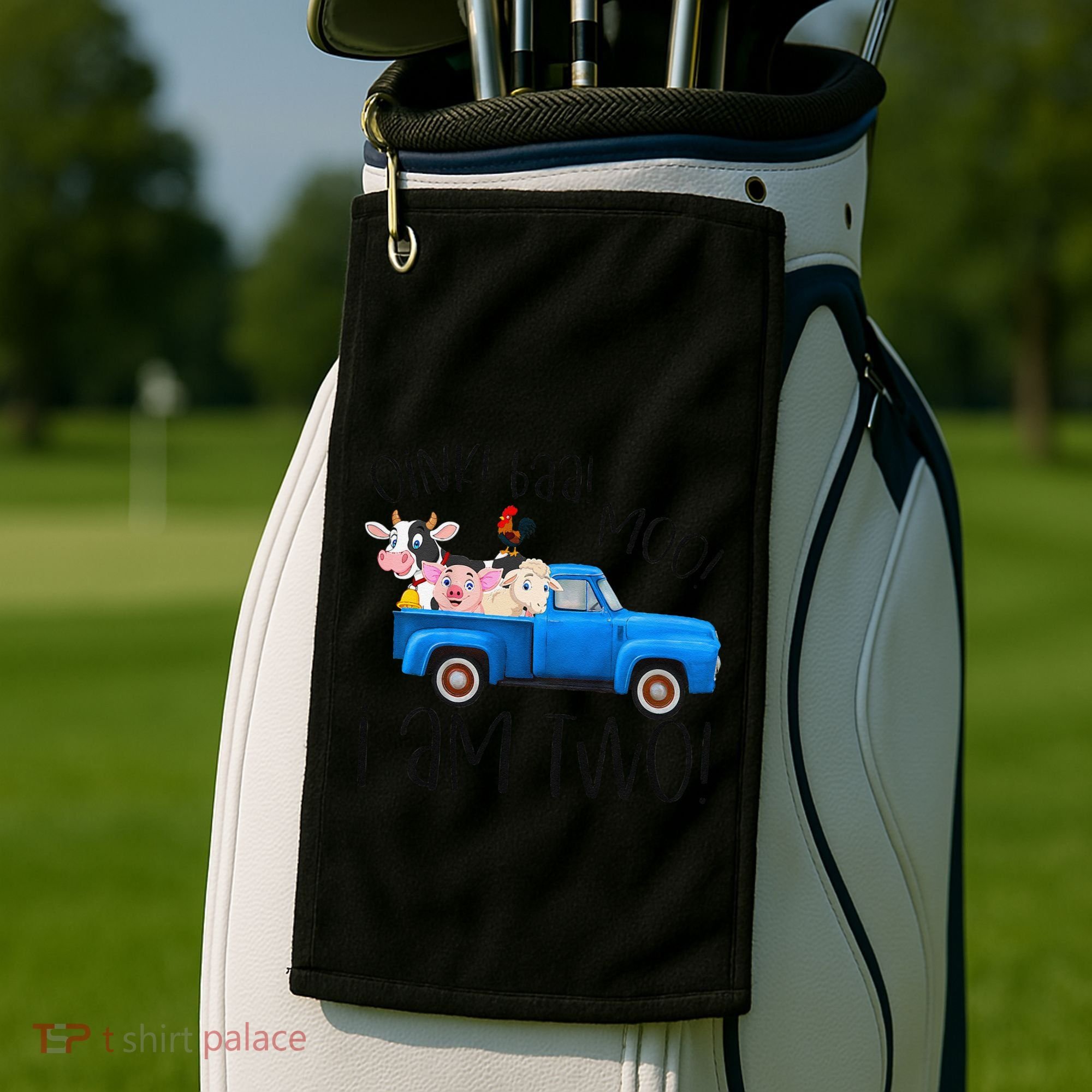 Oink Baa Moo I Am Two Farm Animals Blue Truck Birthday Boy Golf Towel