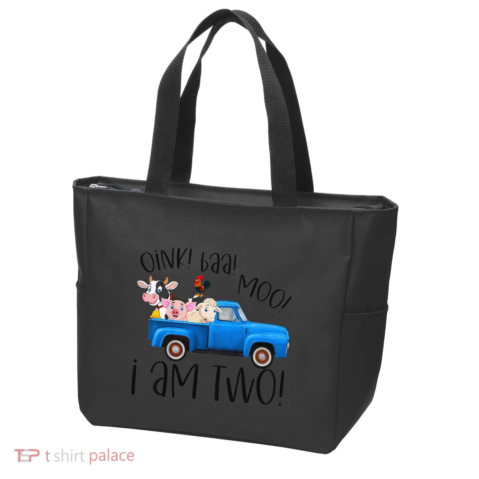 Oink Baa Moo I Am Two Farm Animals Blue Truck Birthday Boy Tote Bag